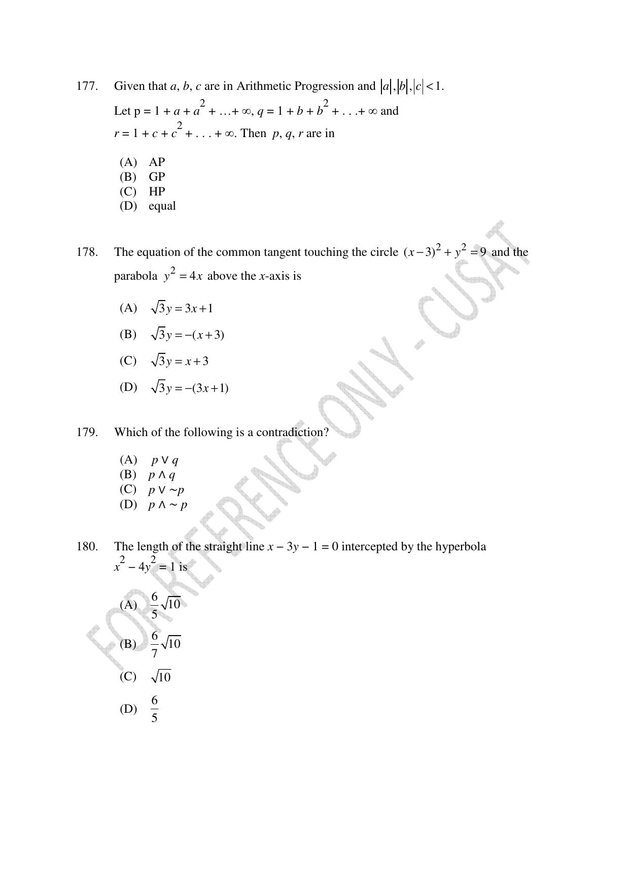 CUSAT CAT 2023 Test For Physics Chemistry Mathematics Shift II Question Paper - Page 39
