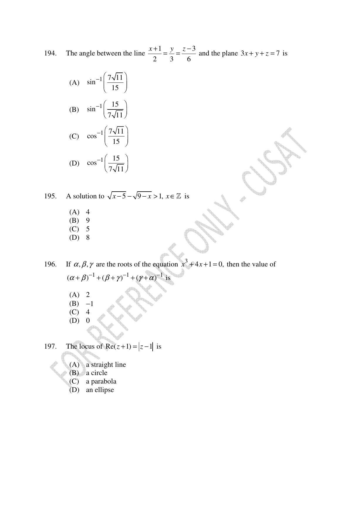 CUSAT CAT 2023 Test For Physics Chemistry Mathematics Shift II Question Paper - Page 43