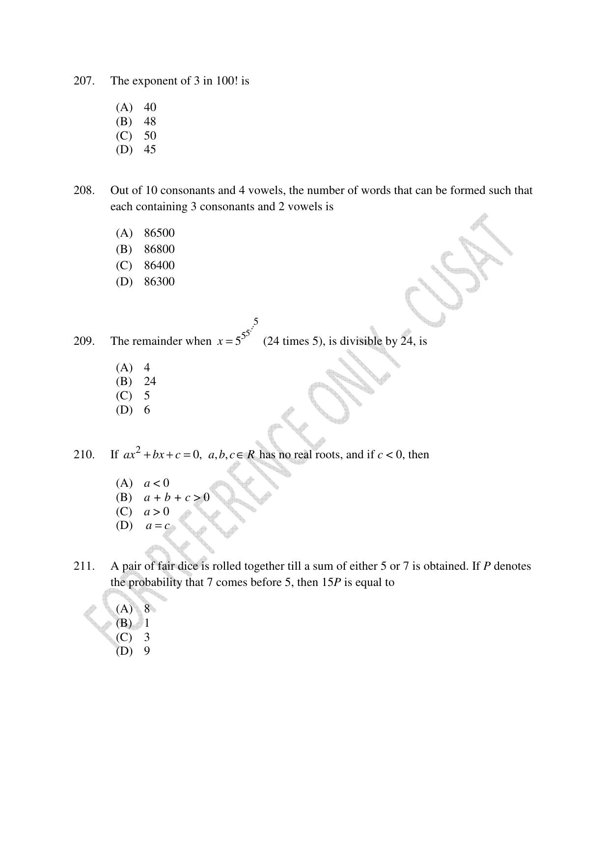 CUSAT CAT 2023 Test For Physics Chemistry Mathematics Shift II Question Paper - Page 46