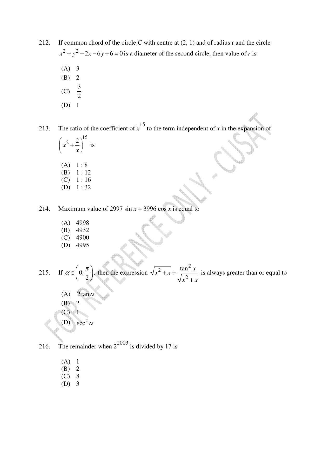 CUSAT CAT 2023 Test For Physics Chemistry Mathematics Shift II Question Paper - Page 47