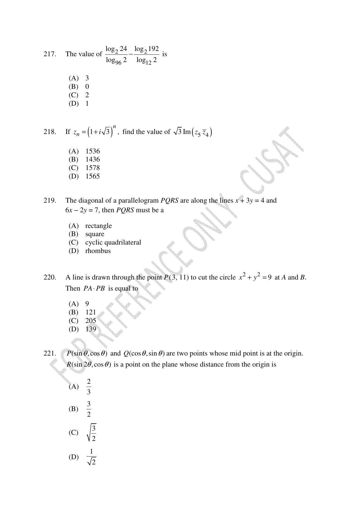 CUSAT CAT 2023 Test For Physics Chemistry Mathematics Shift II Question Paper - Page 48