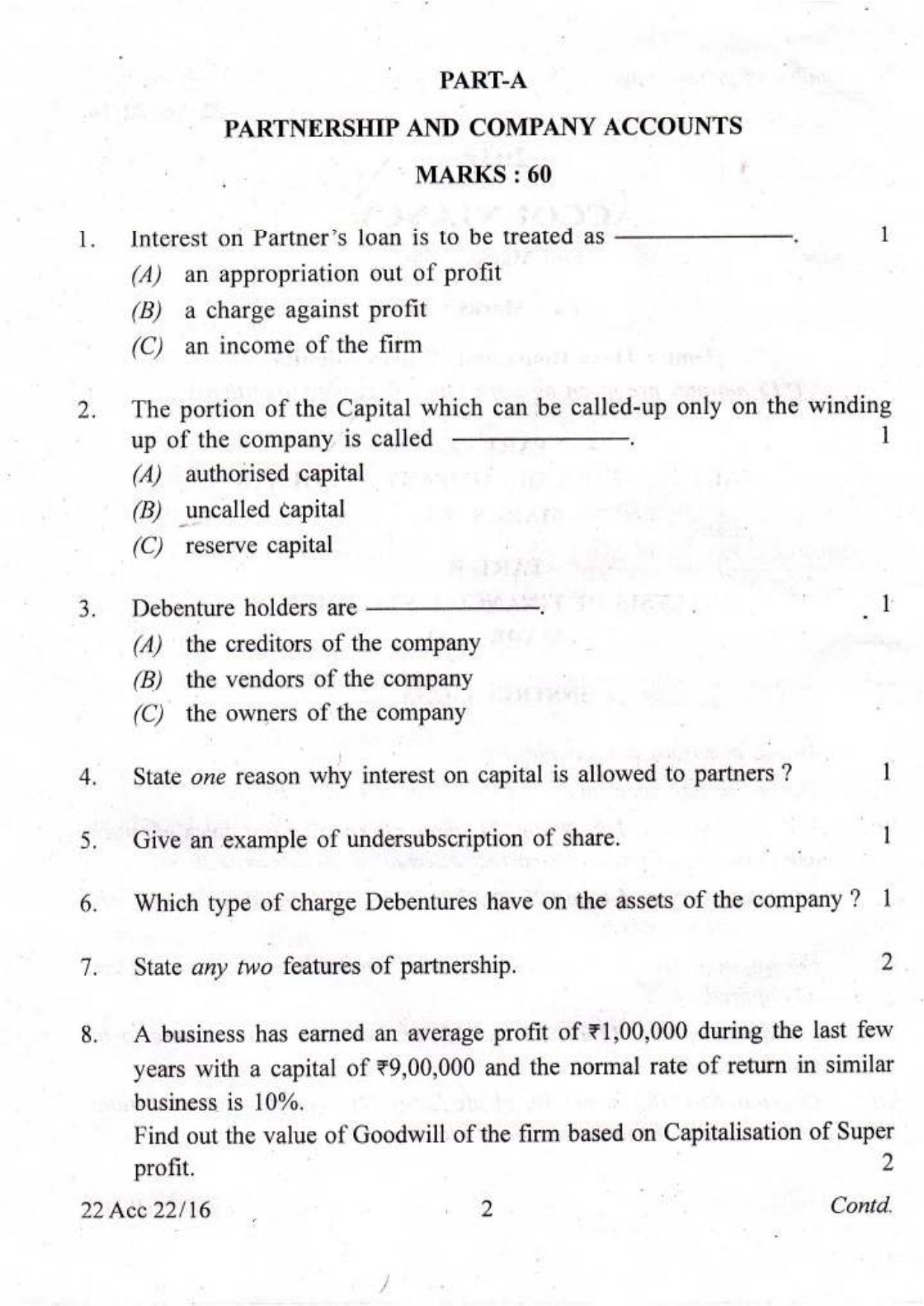 COHSEM Class 12 Accountancy 2016 Question Papers - Page 2