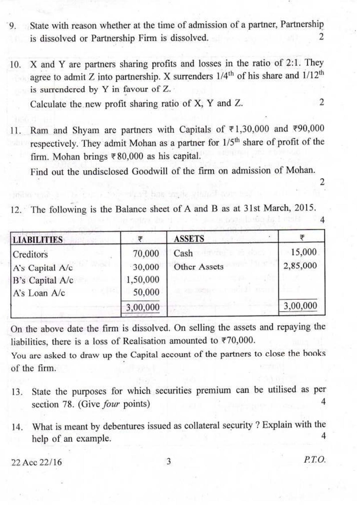 COHSEM Class 12 Accountancy 2016 Question Papers - Page 3