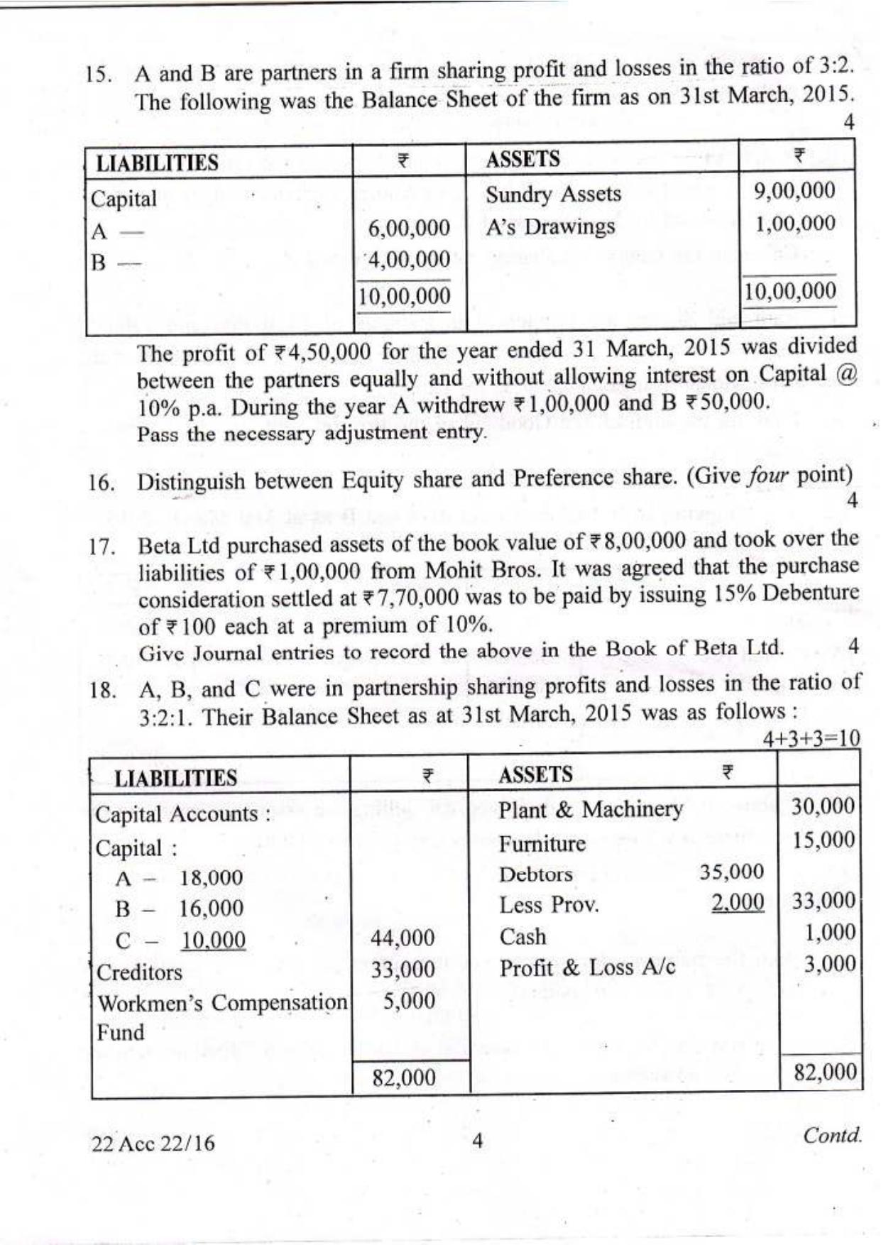 COHSEM Class 12 Accountancy 2016 Question Papers - Page 4