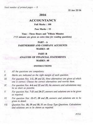 COHSEM Class 12 Accountancy 2016 Question Papers