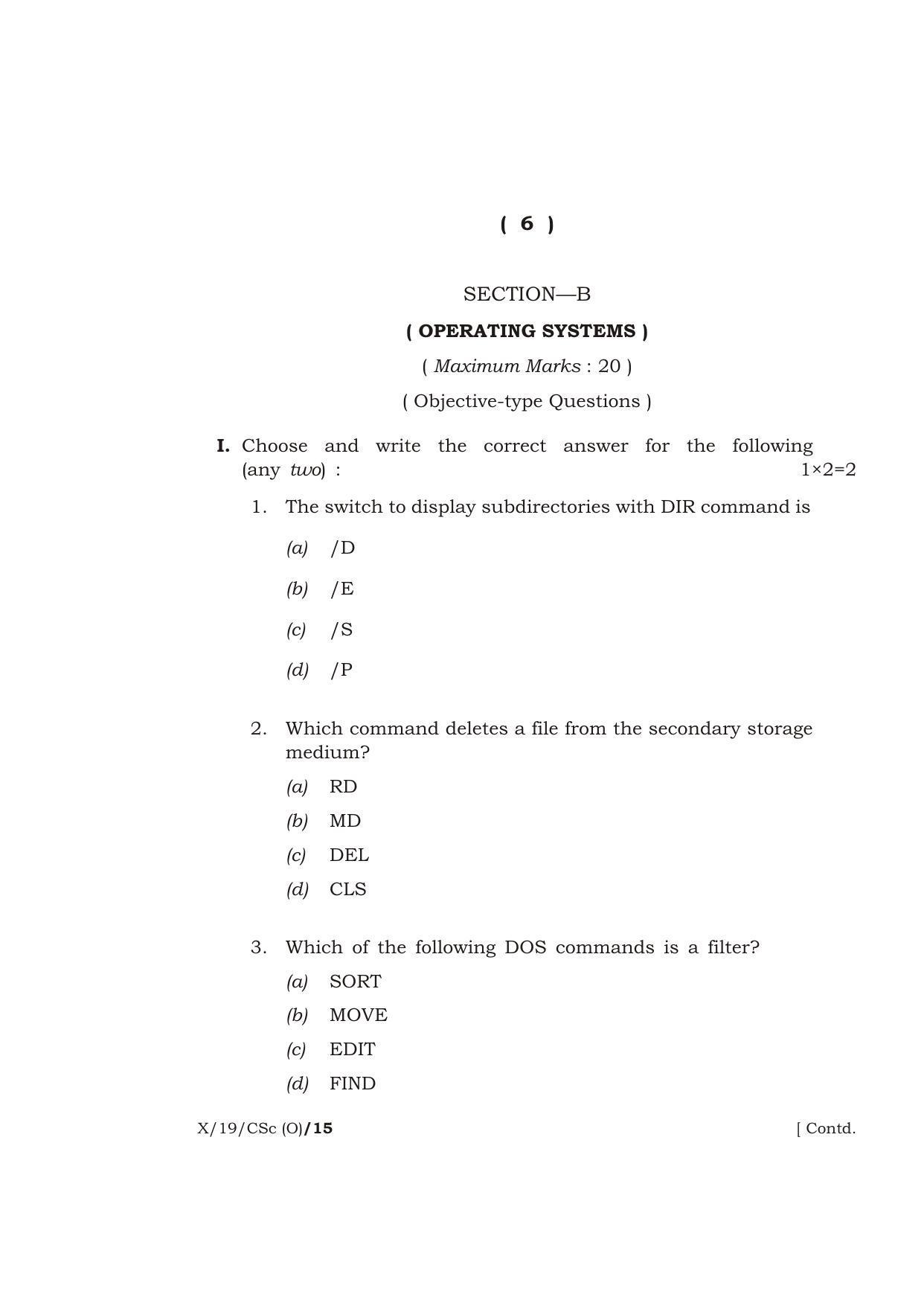 Meghalaya Board (MBOSE) Class 10 COMPUTER SCIENCE ( Old Course ) 2019 Question Paper - Page 6