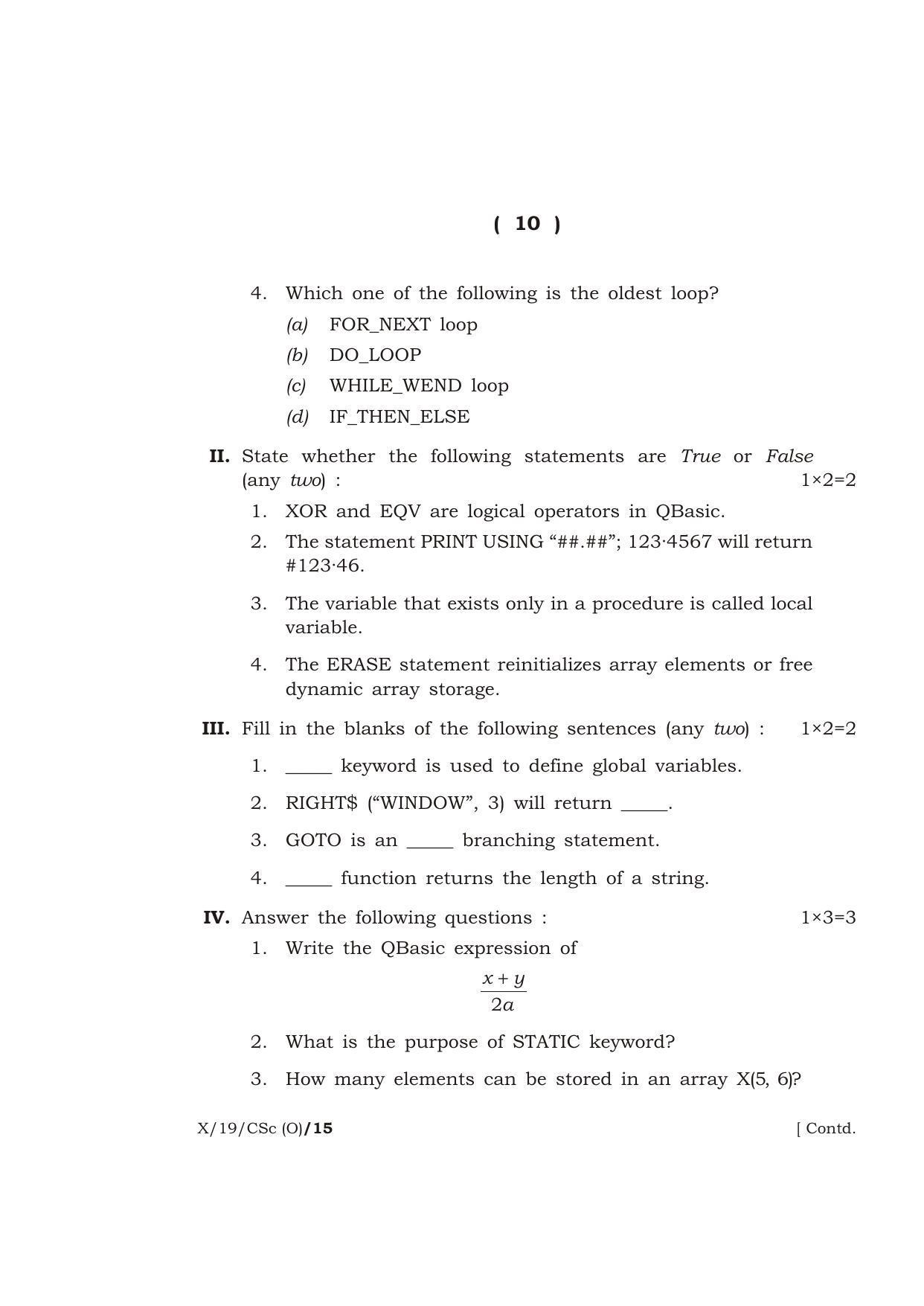 Meghalaya Board (MBOSE) Class 10 COMPUTER SCIENCE ( Old Course ) 2019 Question Paper - Page 10