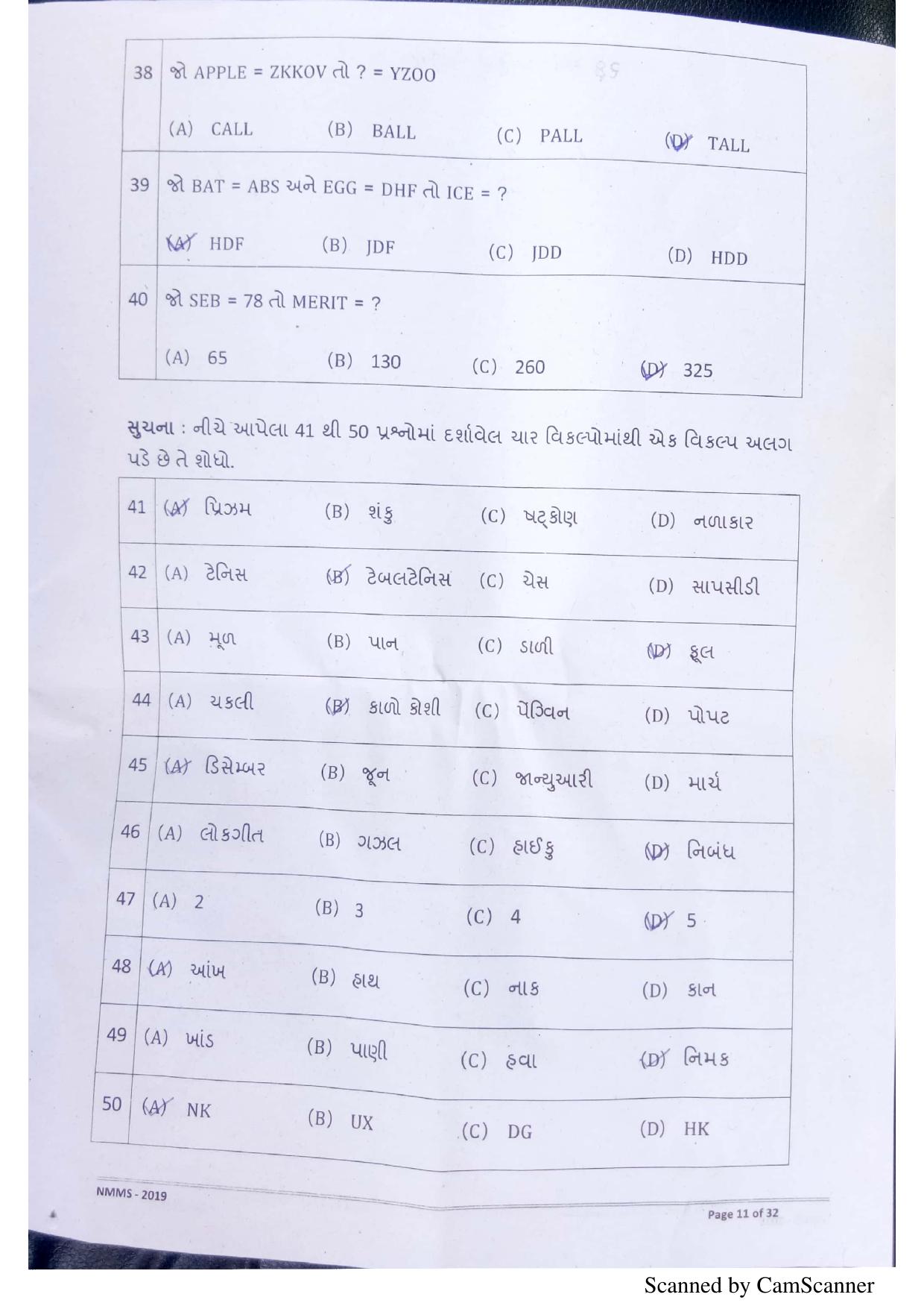 Gujarat NMMS 2019 Question Paper - Page 5