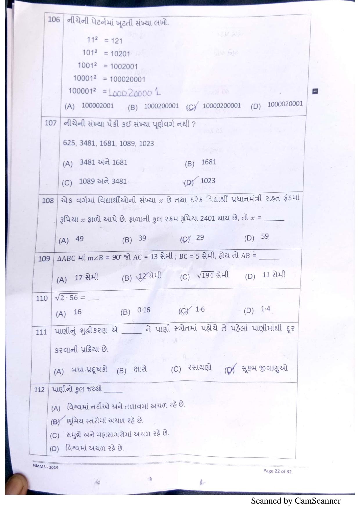 Gujarat NMMS 2019 Question Paper - Page 12
