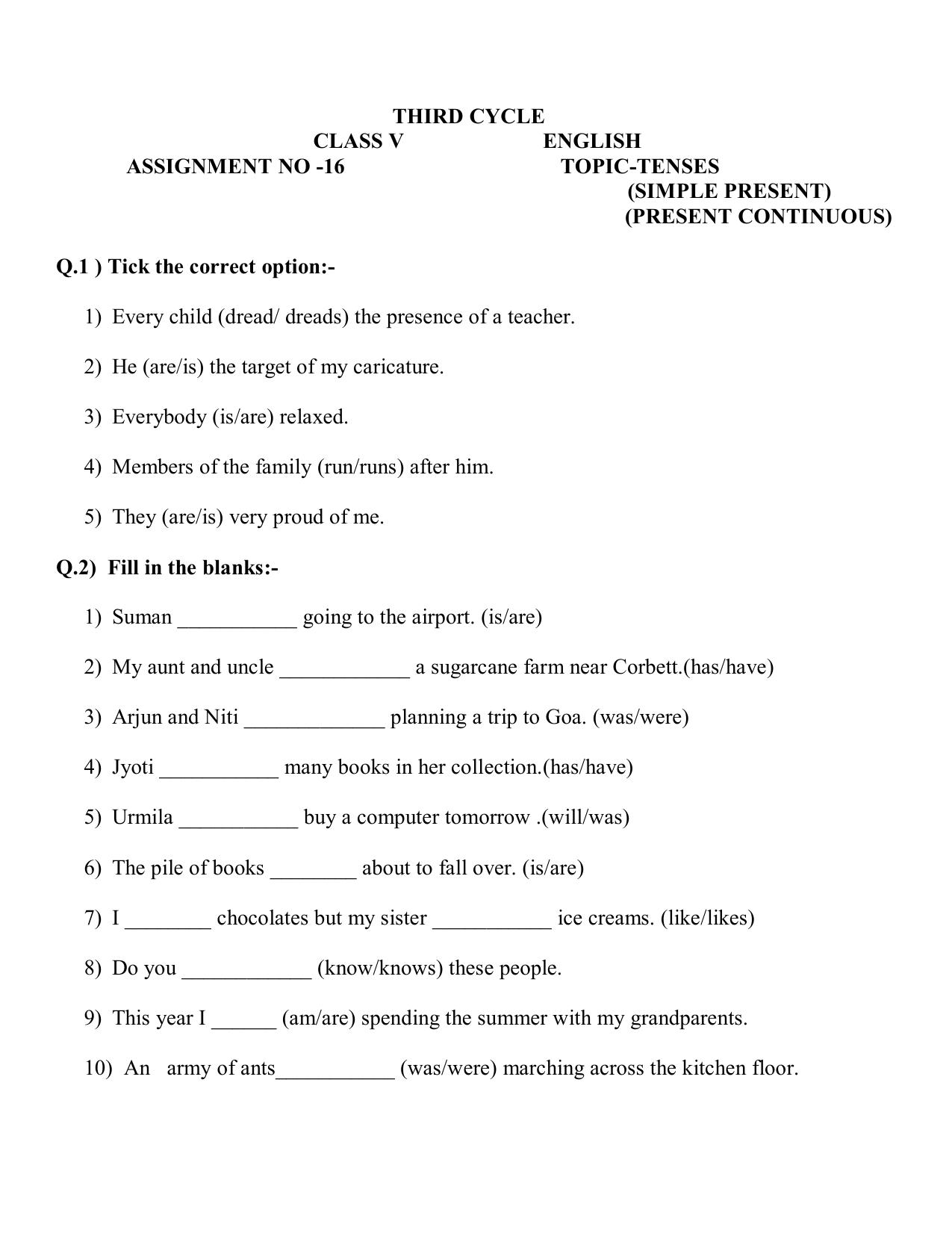 Worksheet for Class 5 English Assignment 29 - Page 1