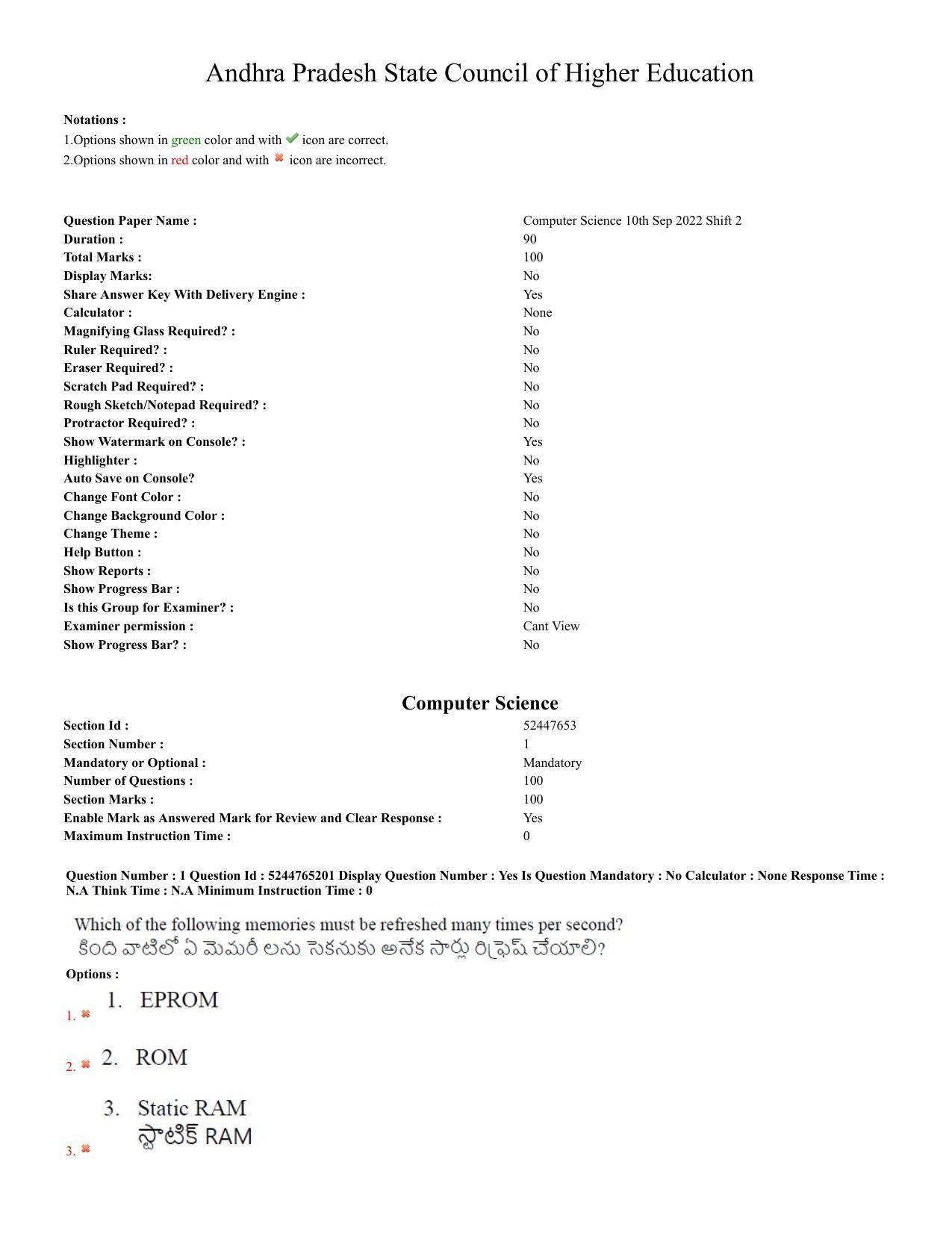 AP PGCET 2022 Computer Science Question Paper with Answer Key Shift 2 - Page 1
