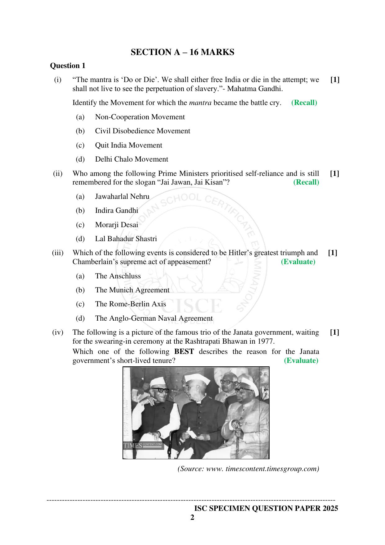 ISC Class 12 2025 HISTORY  (SQP & AK) Specimen Paper - Page 2