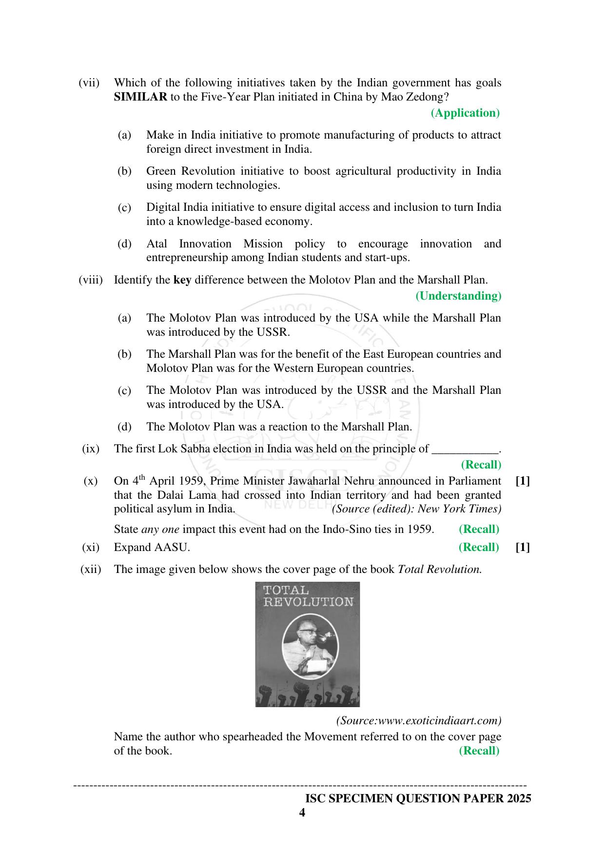 ISC Class 12 2025 HISTORY  (SQP & AK) Specimen Paper - Page 4