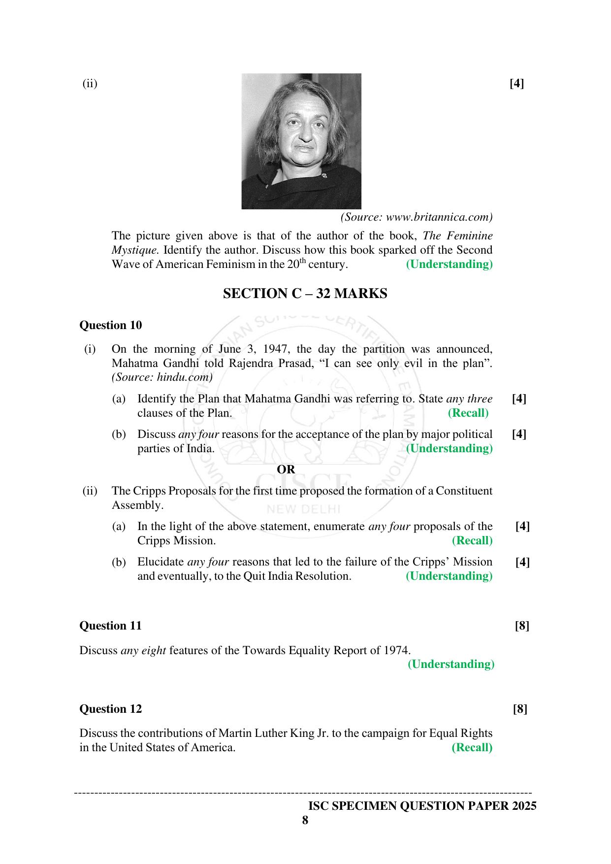 ISC Class 12 2025 HISTORY  (SQP & AK) Specimen Paper - Page 8