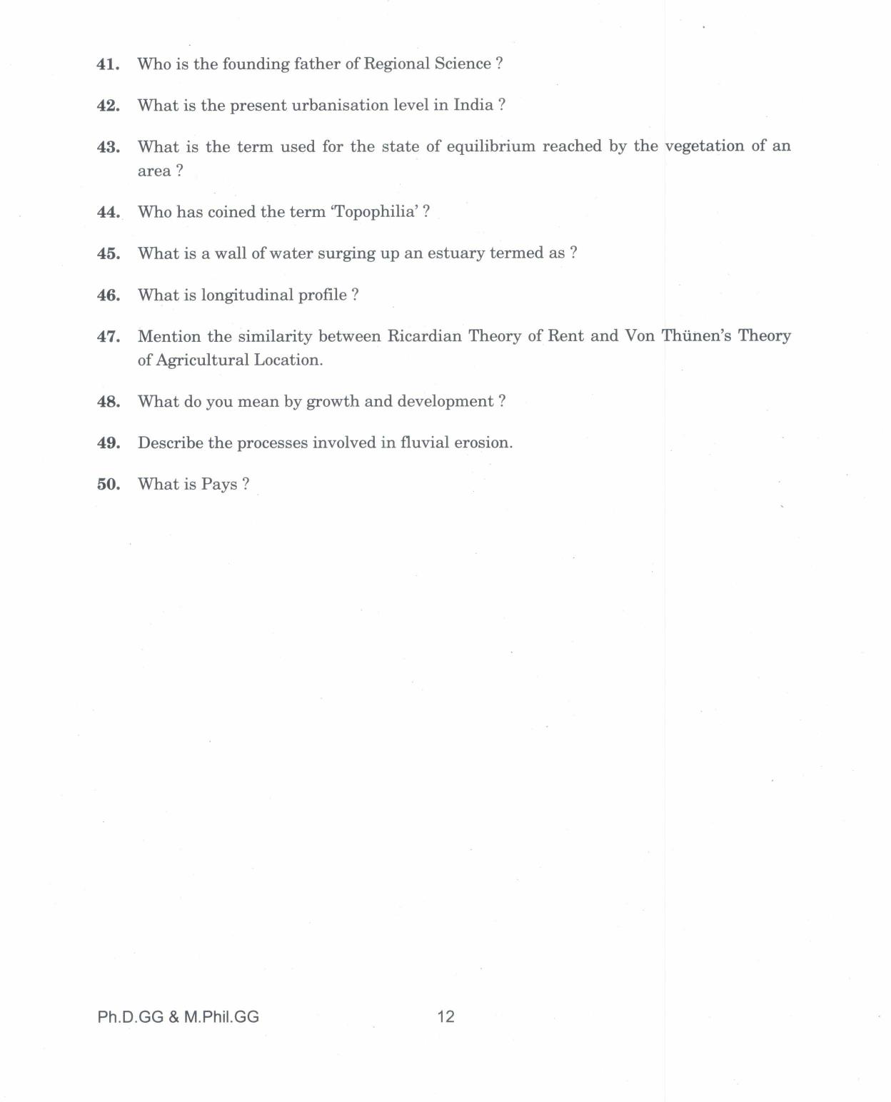 IGNOU PhD Entrance Test Ph.D. (Geography) And M.Phil. (Geography) 2017 Question Paper - Page 12