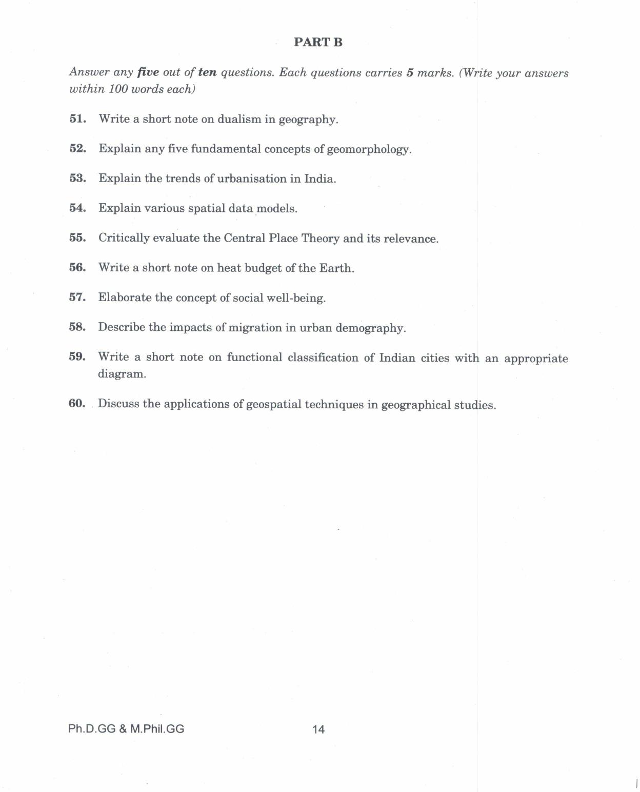 IGNOU PhD Entrance Test Ph.D. (Geography) And M.Phil. (Geography) 2017 Question Paper - Page 14
