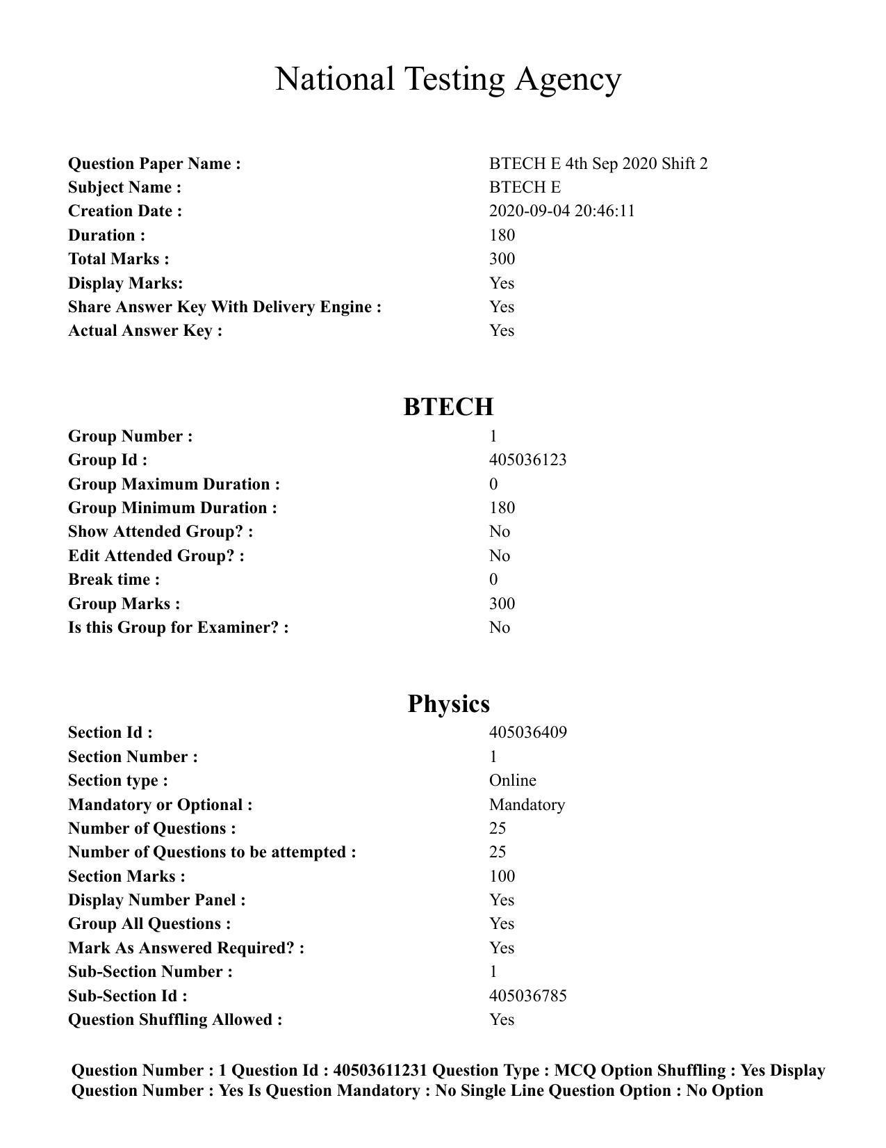JEE Main 2020 Paper I Question Paper (4th Sep 2020 Shift 2) - Page 1