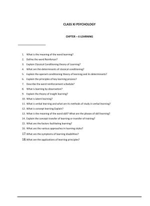 CBSE Worksheets for Class 11 Psychology Learning Assignment 1