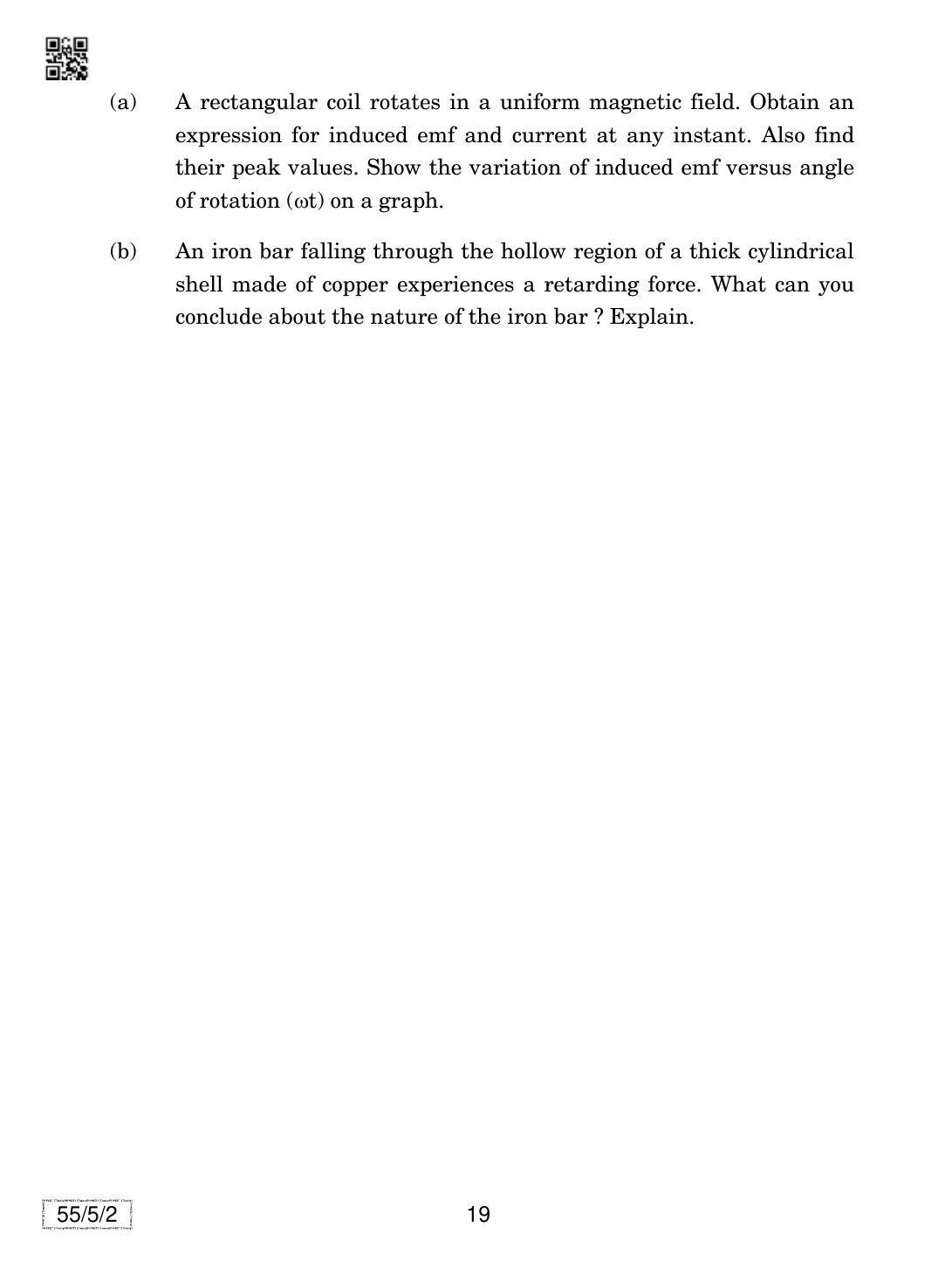 CBSE Class 12 55-5-2 Physics 2019 Question Paper - Page 19