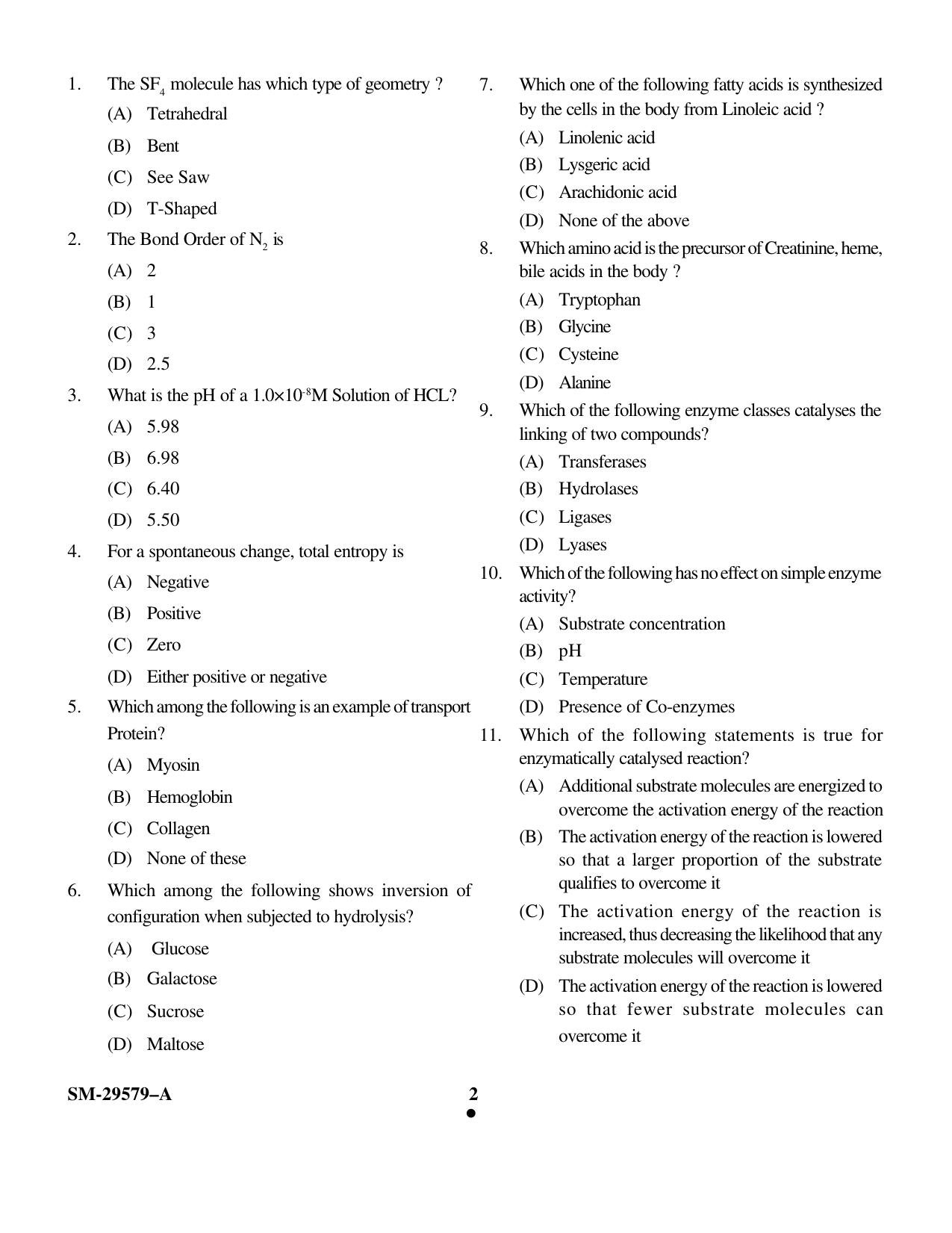 KUET 2023 M.Sc. Clinical Biochemistry Question Paper - Page 2