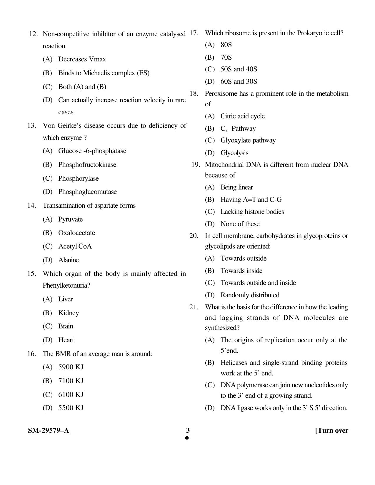 KUET 2023 M.Sc. Clinical Biochemistry Question Paper - Page 3