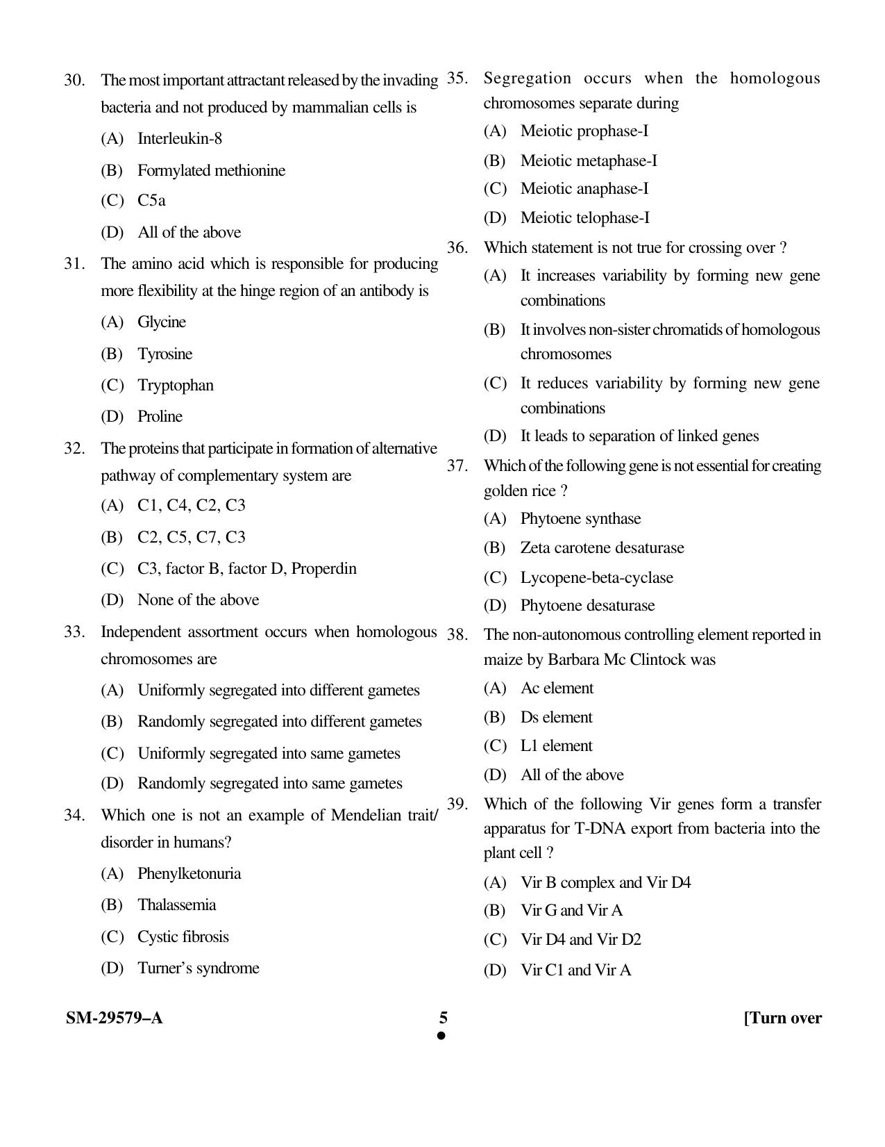 KUET 2023 M.Sc. Clinical Biochemistry Question Paper - Page 5