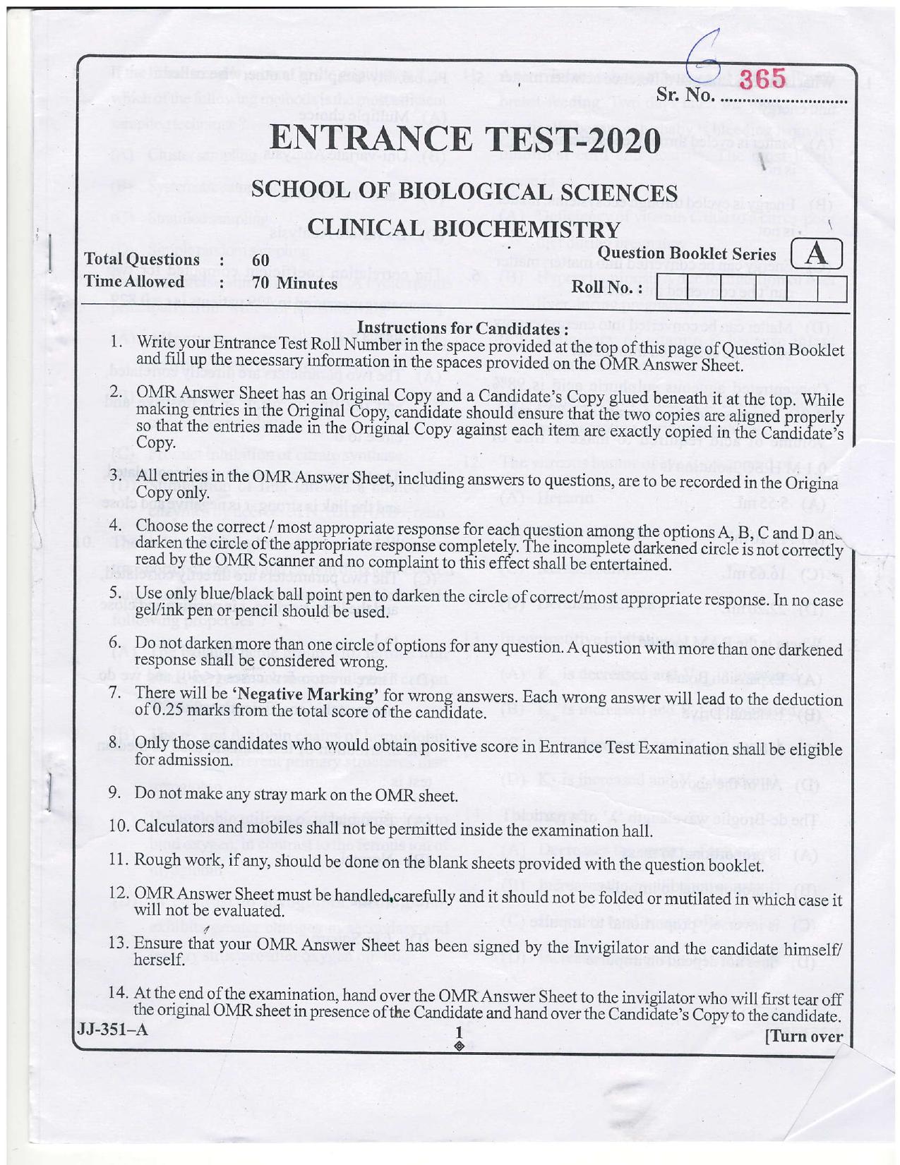 KUET 2023 M.Sc. Clinical Biochemistry Question Paper - Page 16