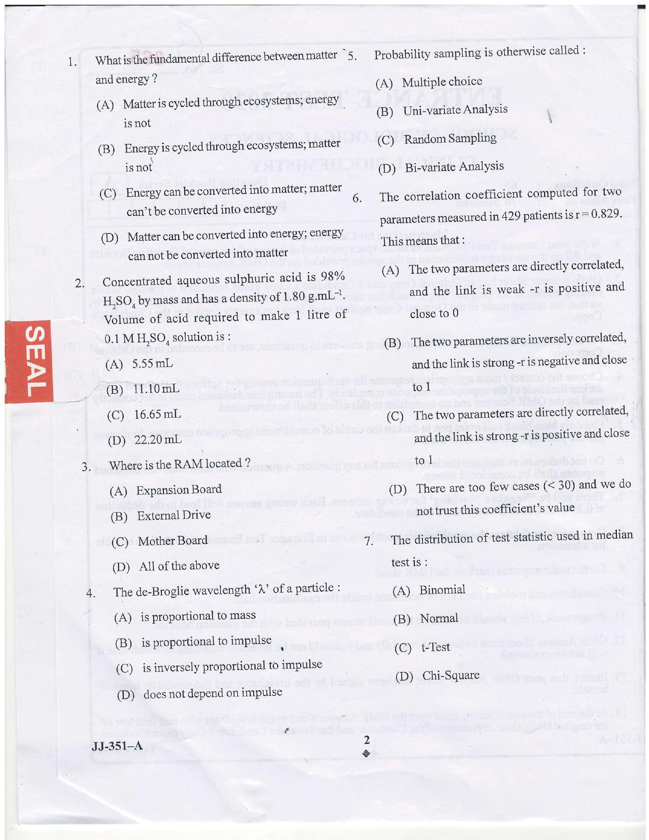 KUET 2023 M.Sc. Clinical Biochemistry Question Paper - Page 17