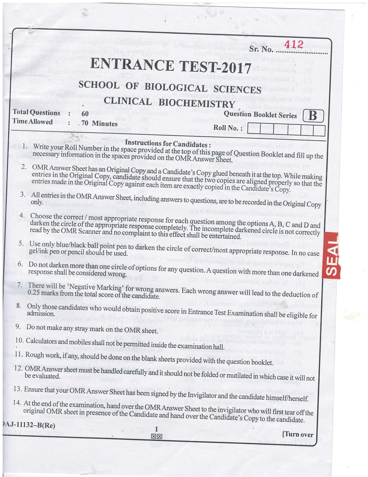 KUET 2023 M.Sc. Clinical Biochemistry Question Paper - Page 37