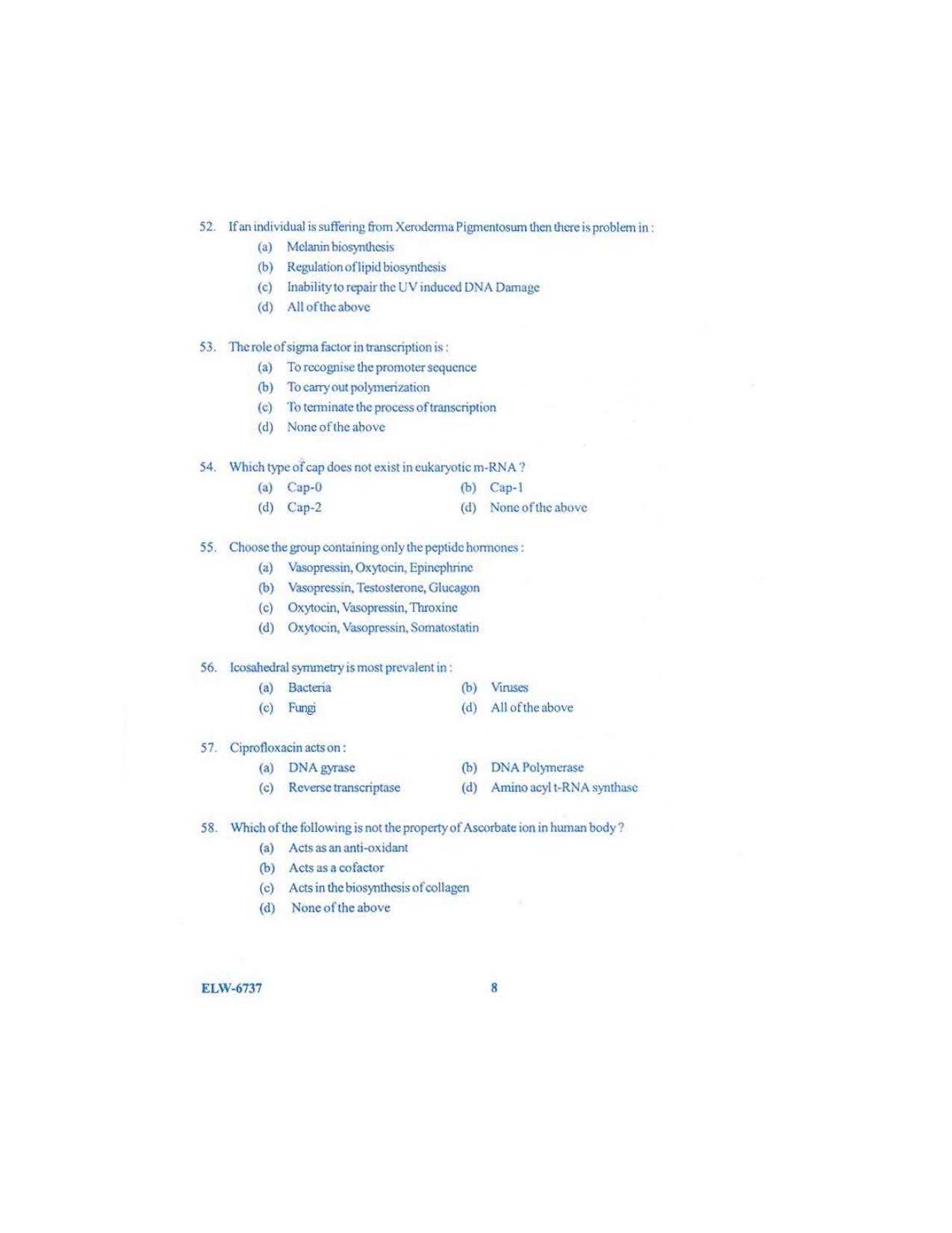 KUET 2023 M.Sc. Clinical Biochemistry Question Paper - Page 96