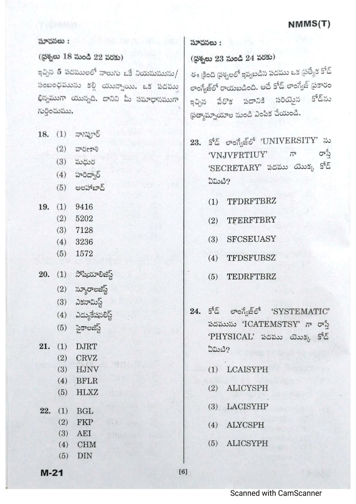 Telangana NMMS February 2021 Telugu Question Paper - Page 6