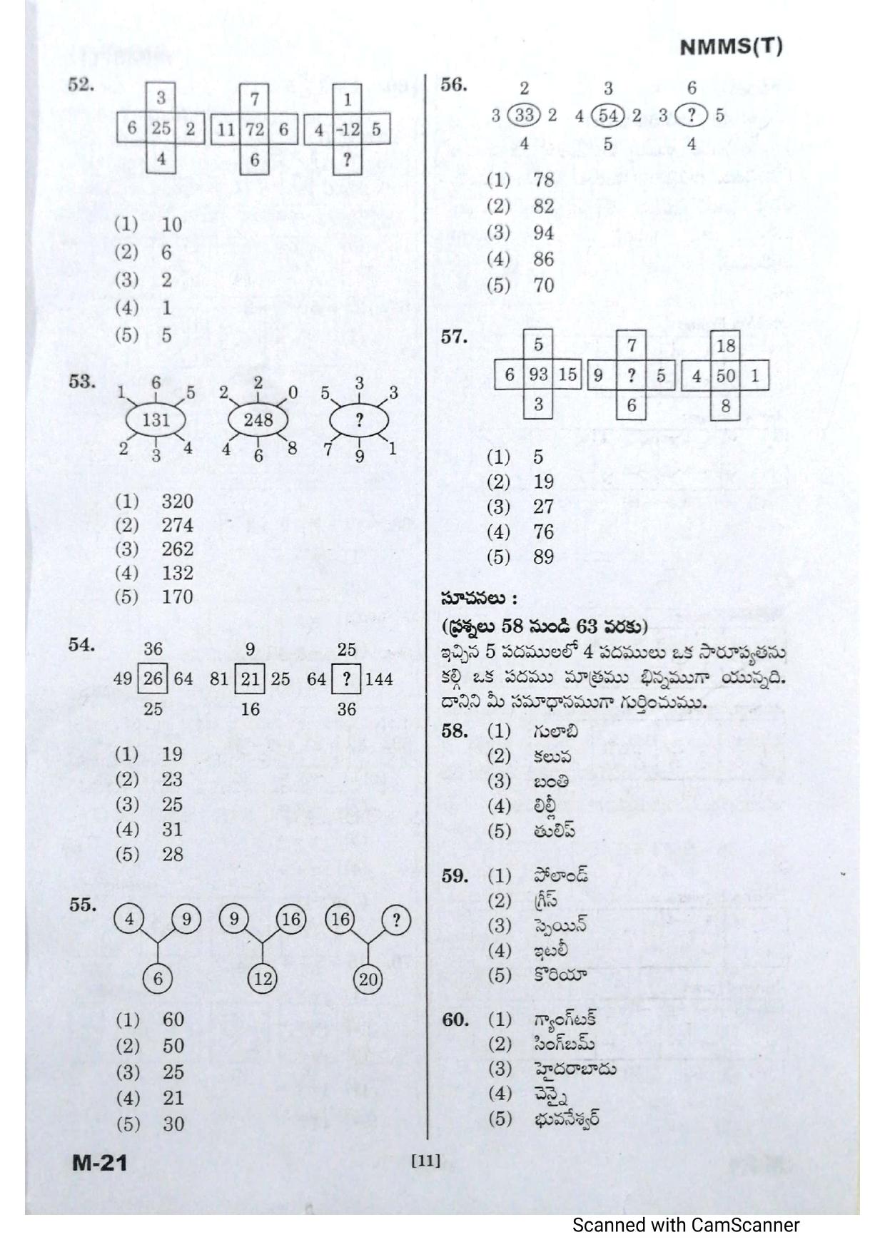 Telangana NMMS February 2021 Telugu Question Paper - Page 11