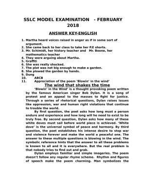 Kerala SSLC 2018 English  Answer Key (Model)