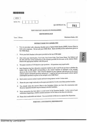 CUSAT CAT 2011 Biotechnology Question Paper