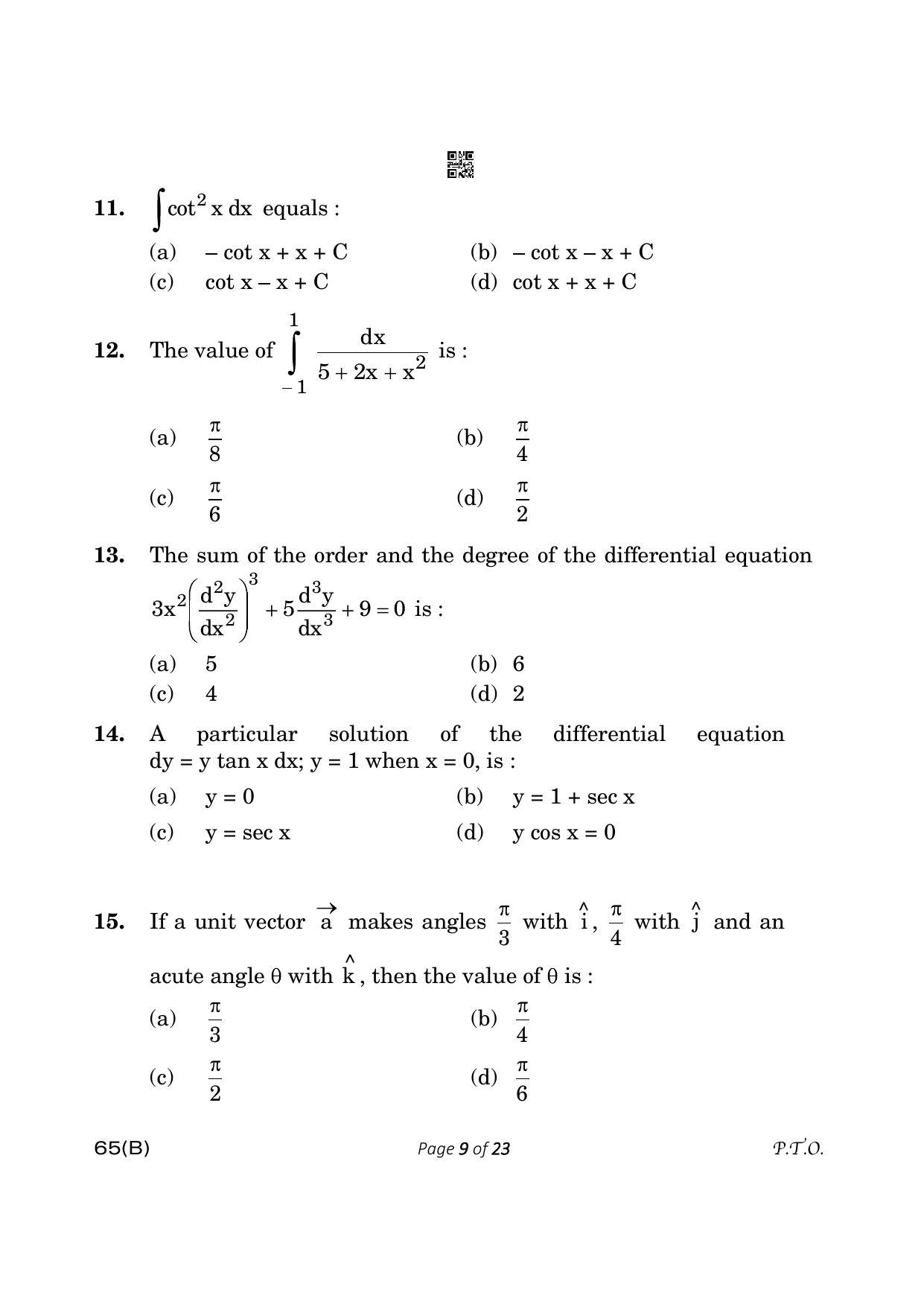 CBSE Class 12 65-B- Mathematics 2023 (Compartment) Question Paper - Page 9