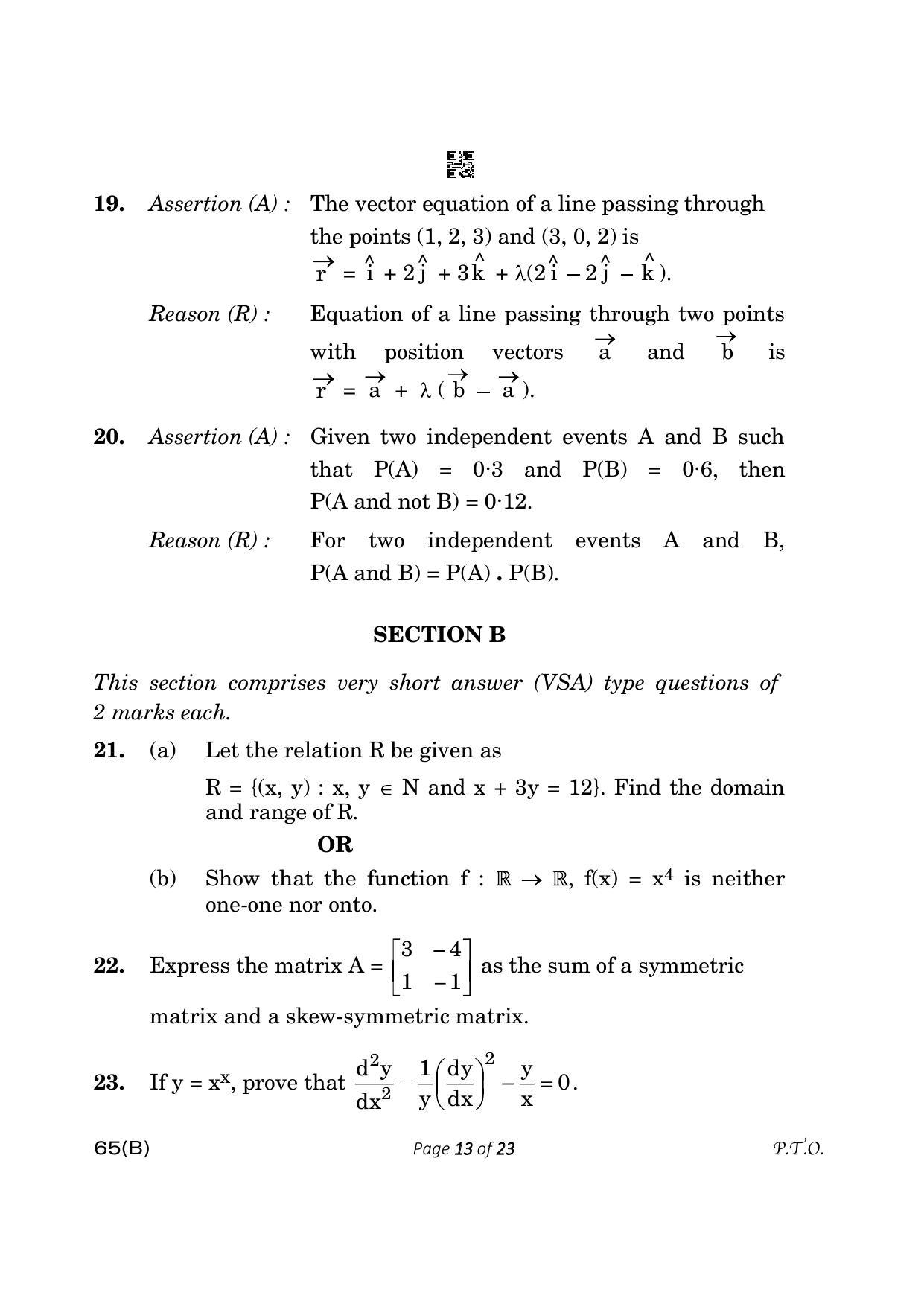 CBSE Class 12 65-B- Mathematics 2023 (Compartment) Question Paper - Page 13