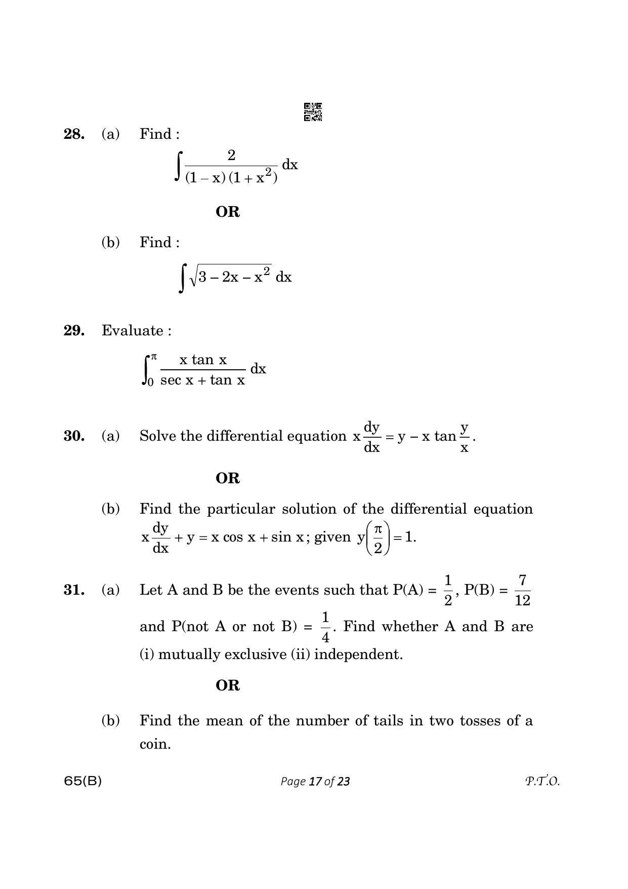 CBSE Class 12 65-B- Mathematics 2023 (Compartment) Question Paper - Page 17