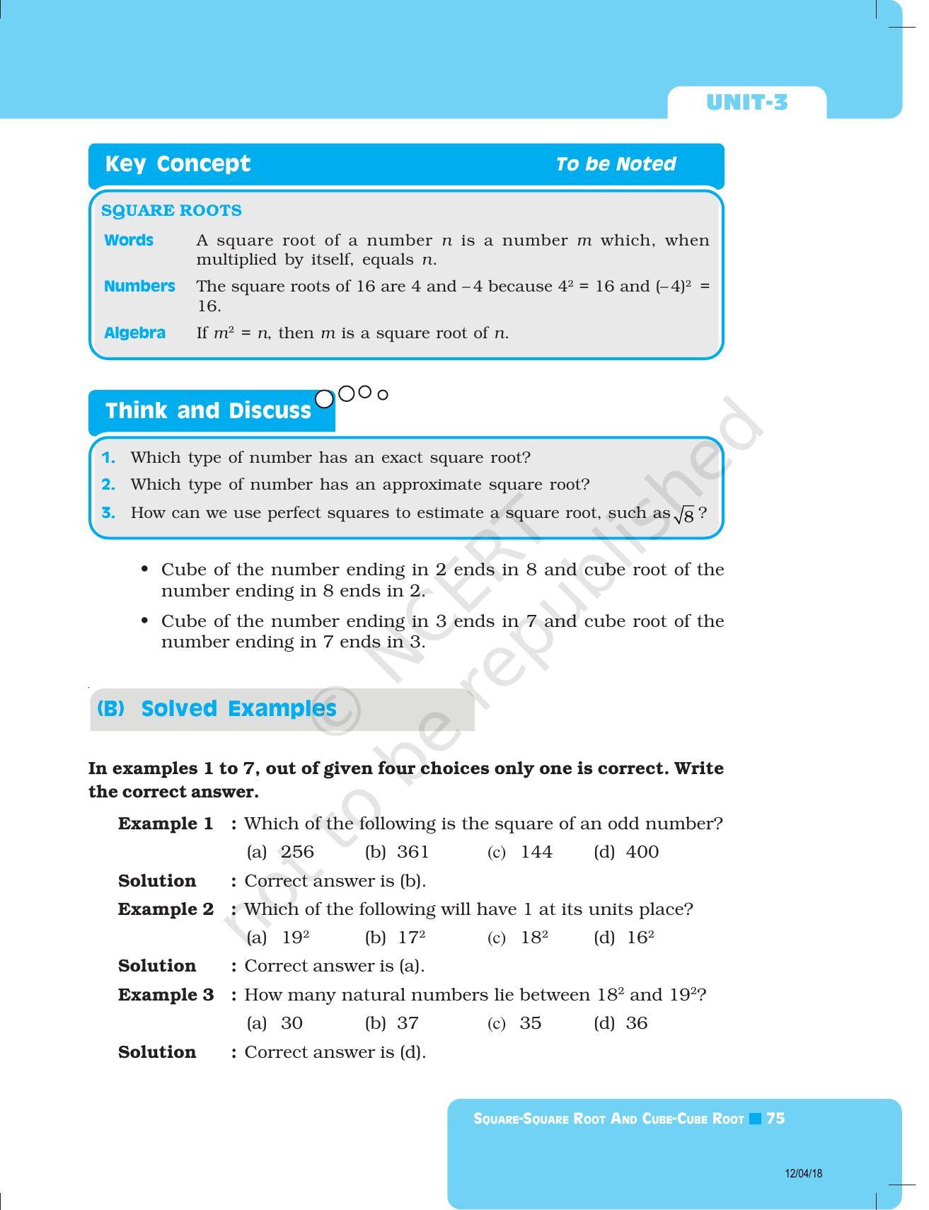 NCERT Exemplar Book for Class 8 Maths: Chapter 3- Squares and Square Roots & Cubes and Cube Roots - Page 3