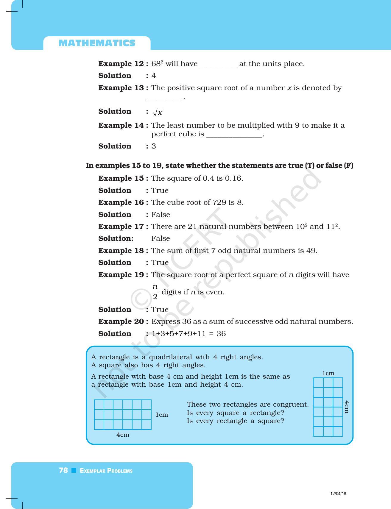 NCERT Exemplar Book for Class 8 Maths: Chapter 3- Squares and Square Roots & Cubes and Cube Roots - Page 6