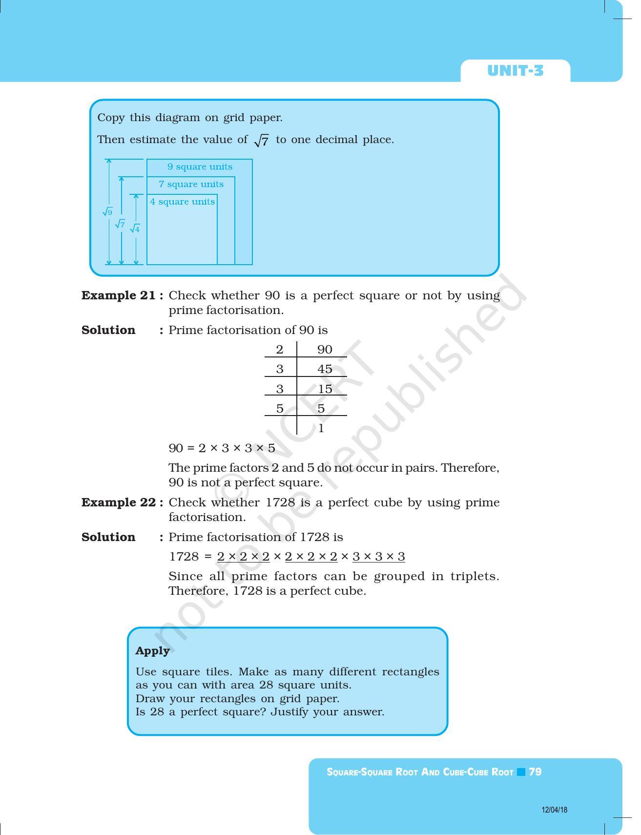 NCERT Exemplar Book for Class 8 Maths: Chapter 3- Squares and Square Roots & Cubes and Cube Roots - Page 7