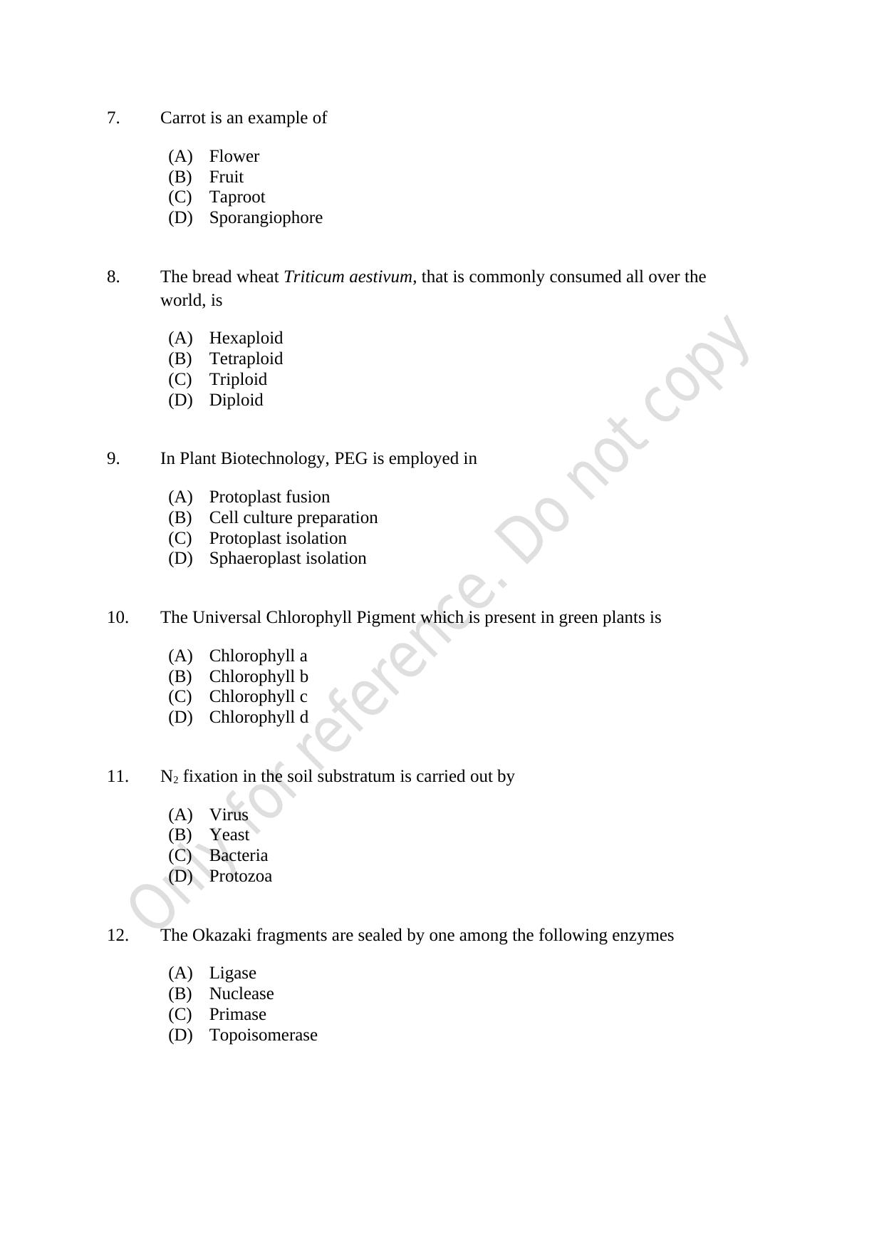 CUSAT CAT 2021 Botany Question Paper - Page 2