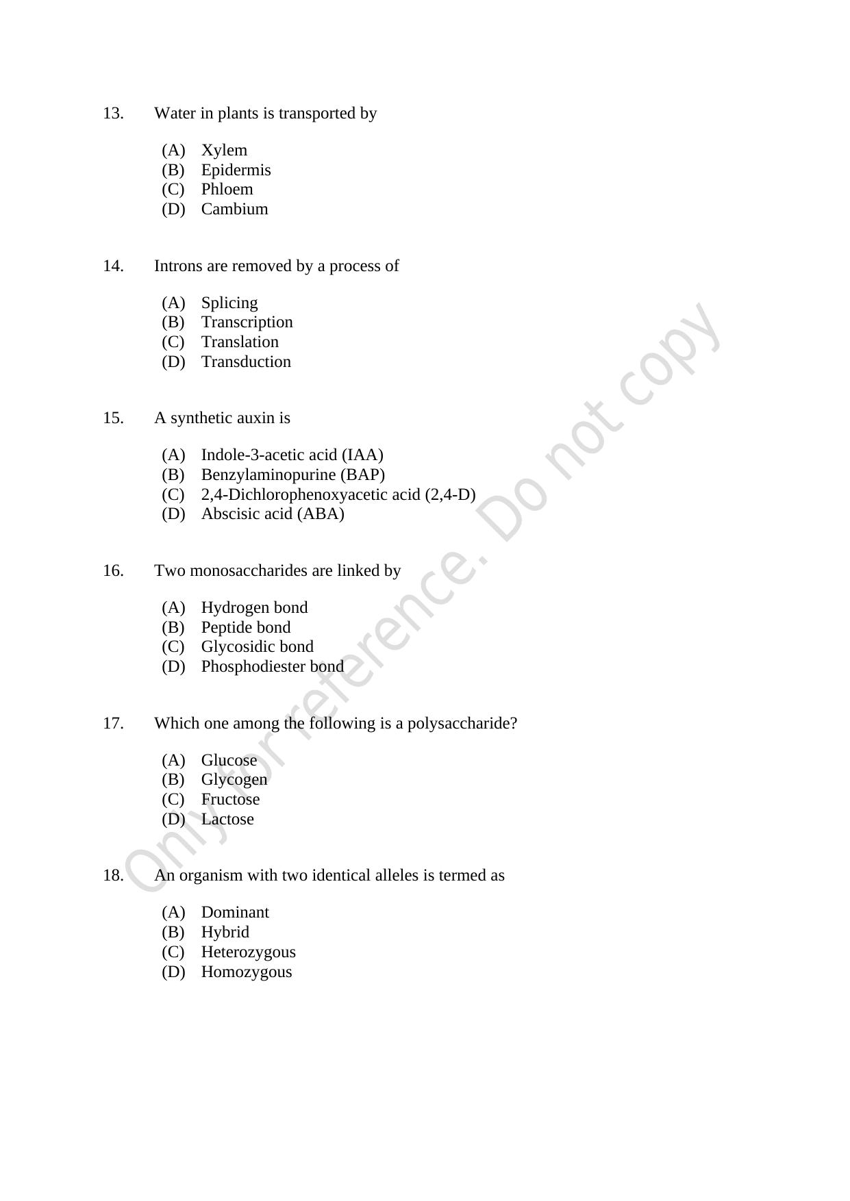 CUSAT CAT 2021 Botany Question Paper - Page 3
