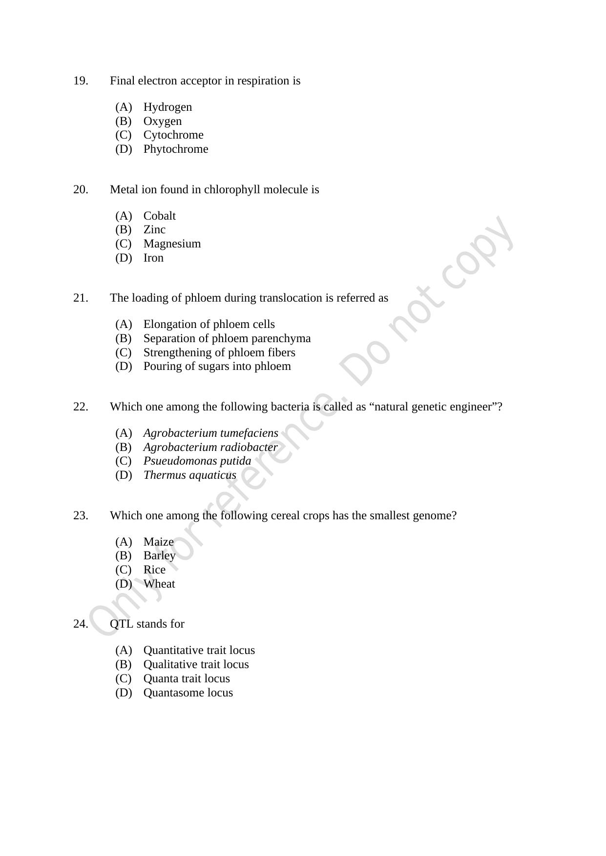 CUSAT CAT 2021 Botany Question Paper - Page 4