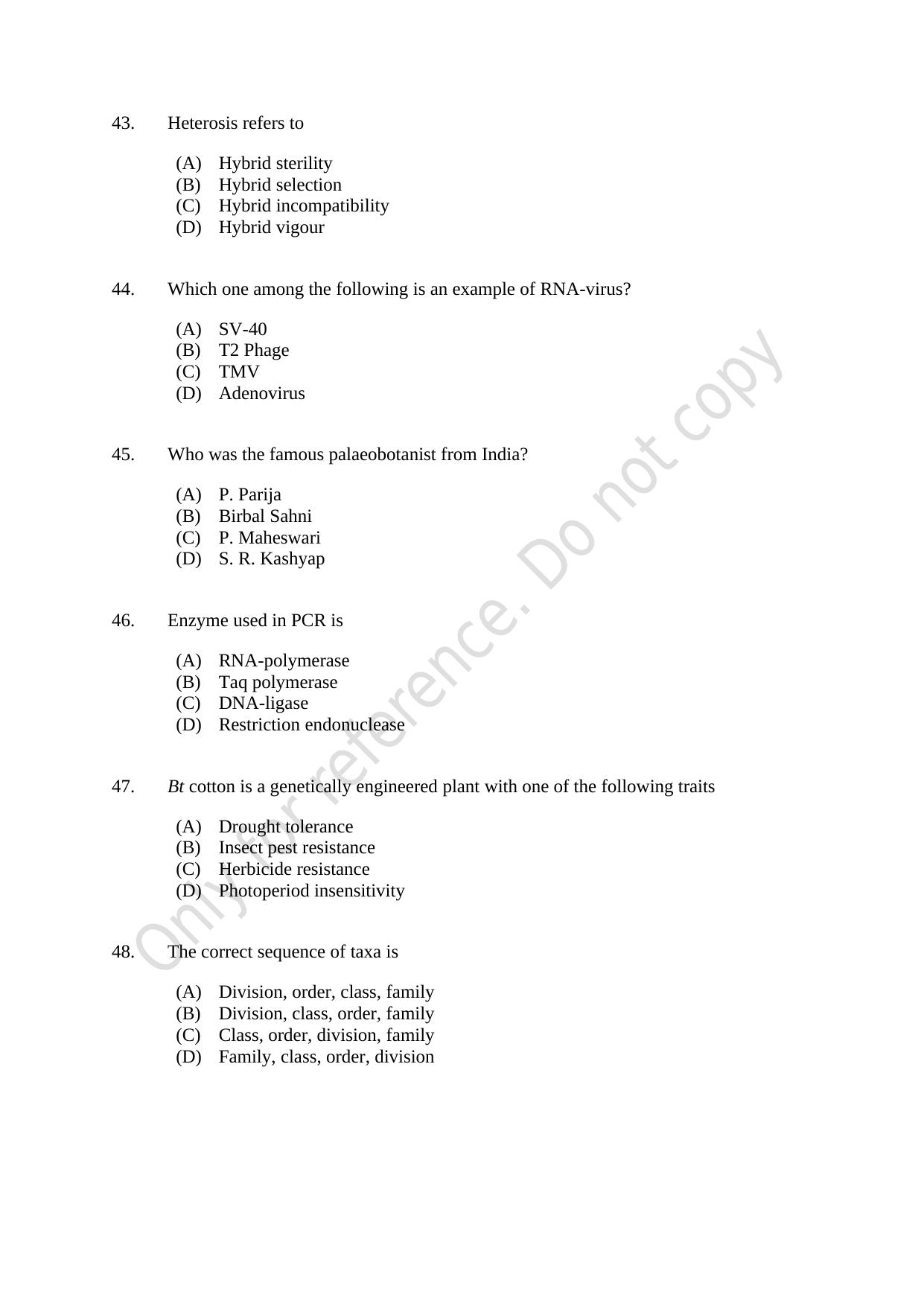 CUSAT CAT 2021 Botany Question Paper - Page 8