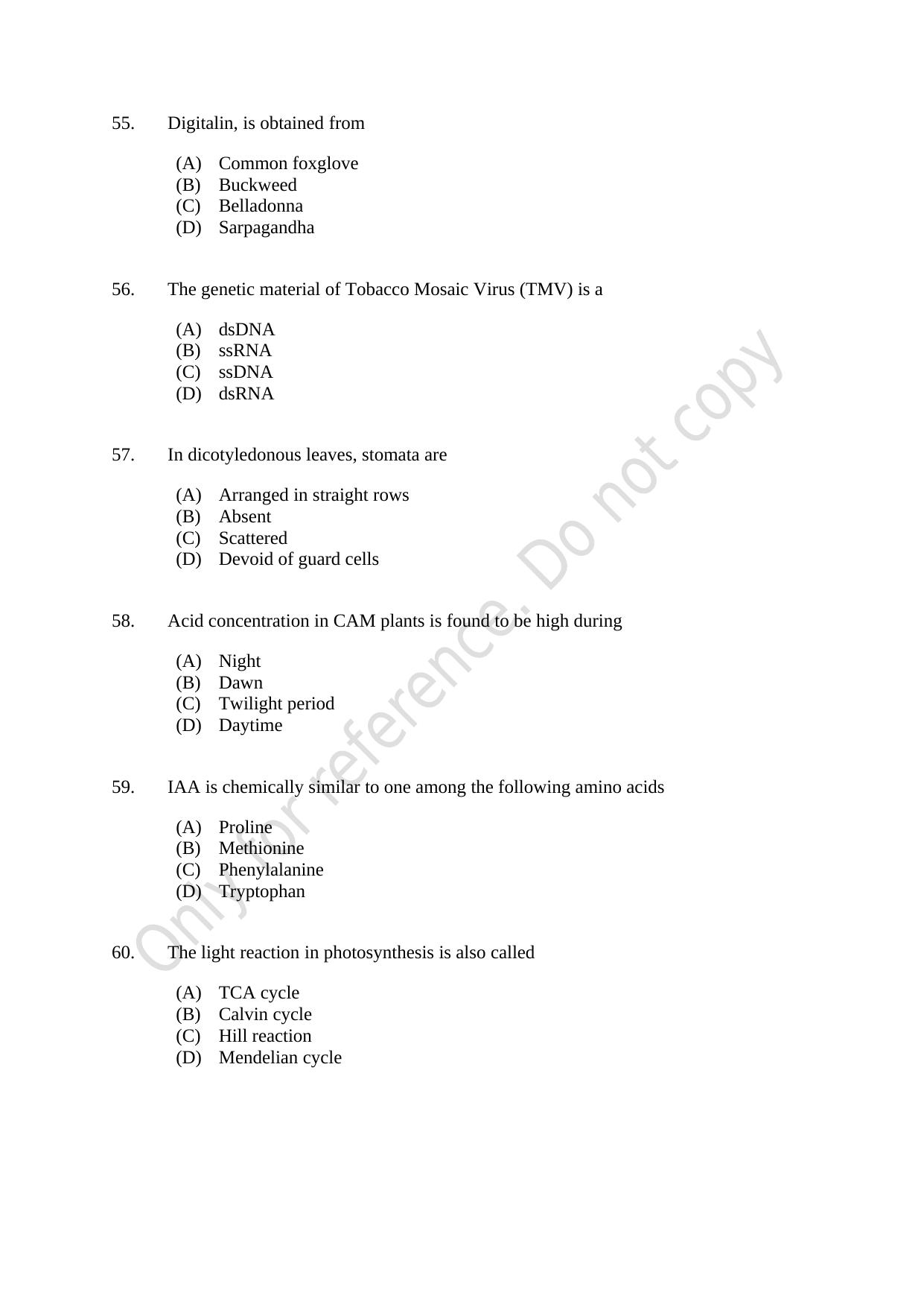 CUSAT CAT 2021 Botany Question Paper - Page 10