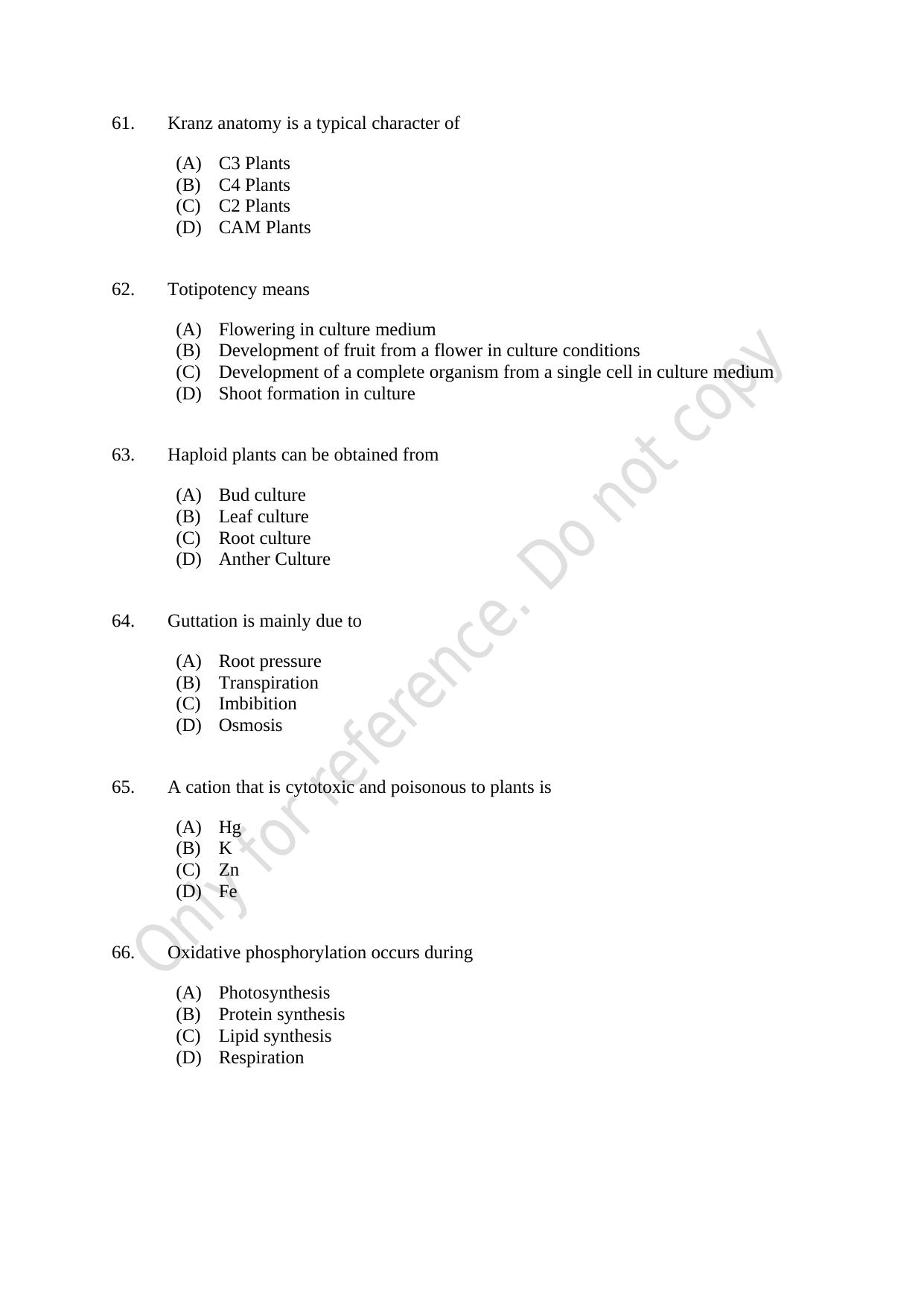 CUSAT CAT 2021 Botany Question Paper - Page 11