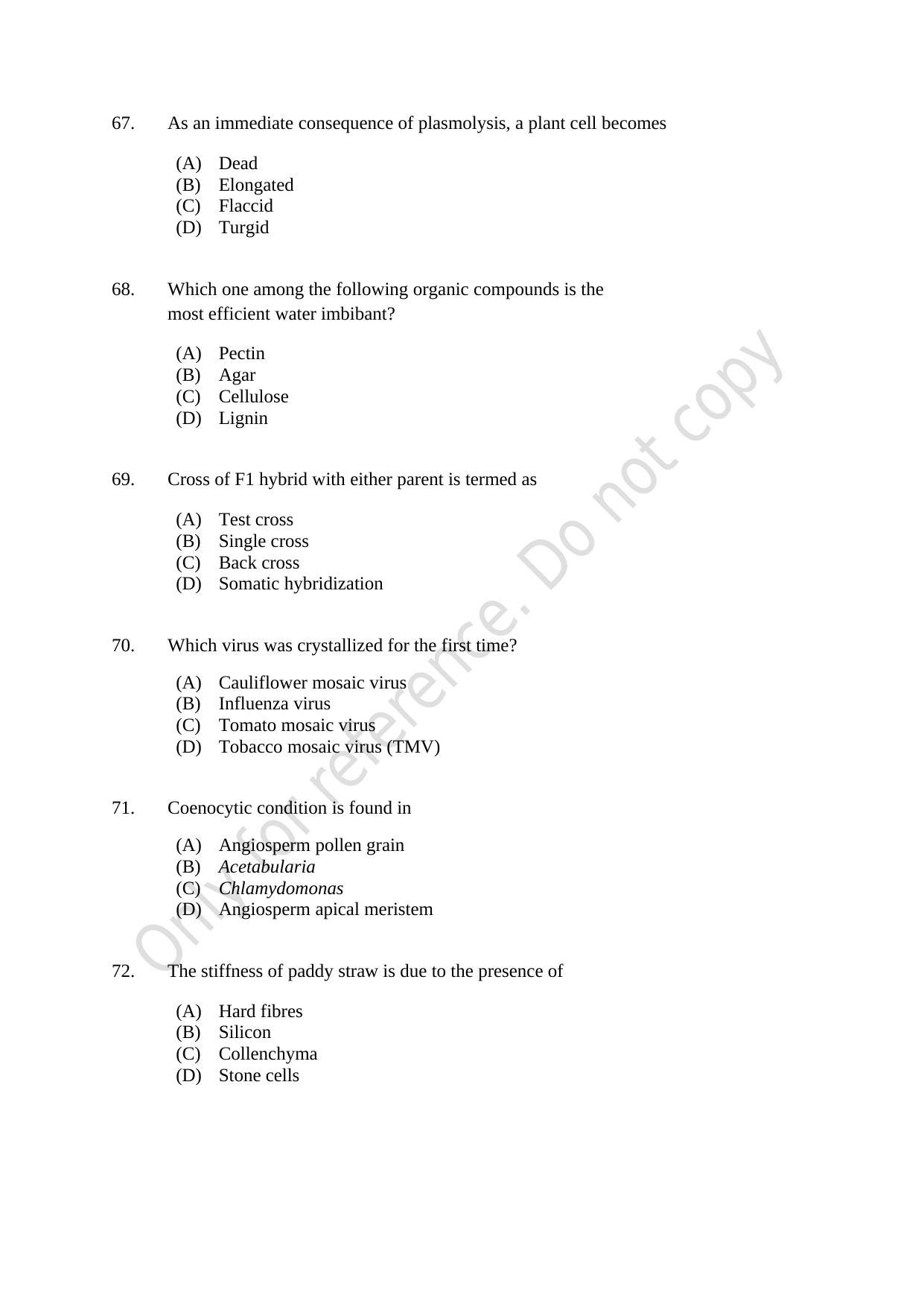 CUSAT CAT 2021 Botany Question Paper - Page 12