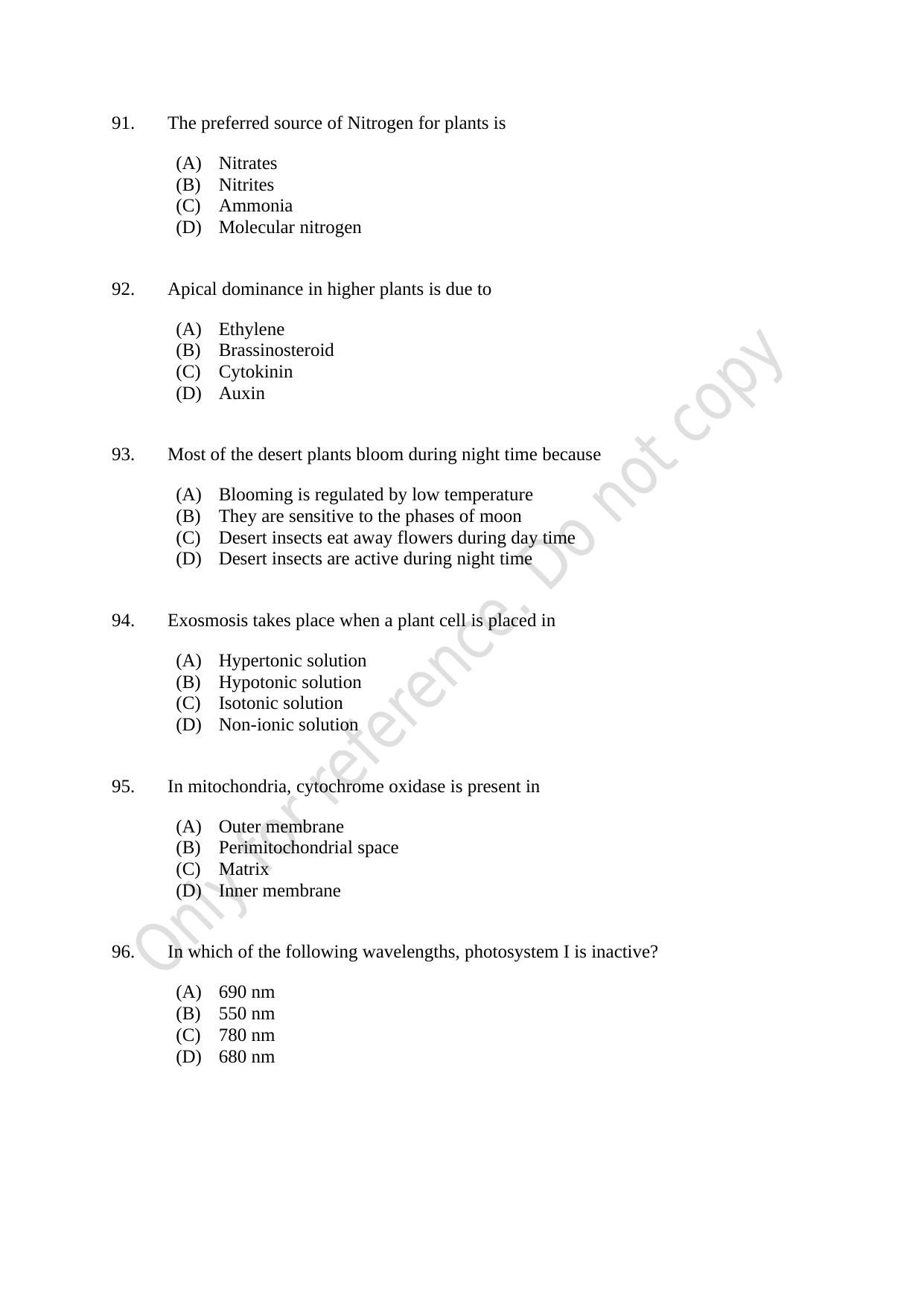 CUSAT CAT 2021 Botany Question Paper - Page 16