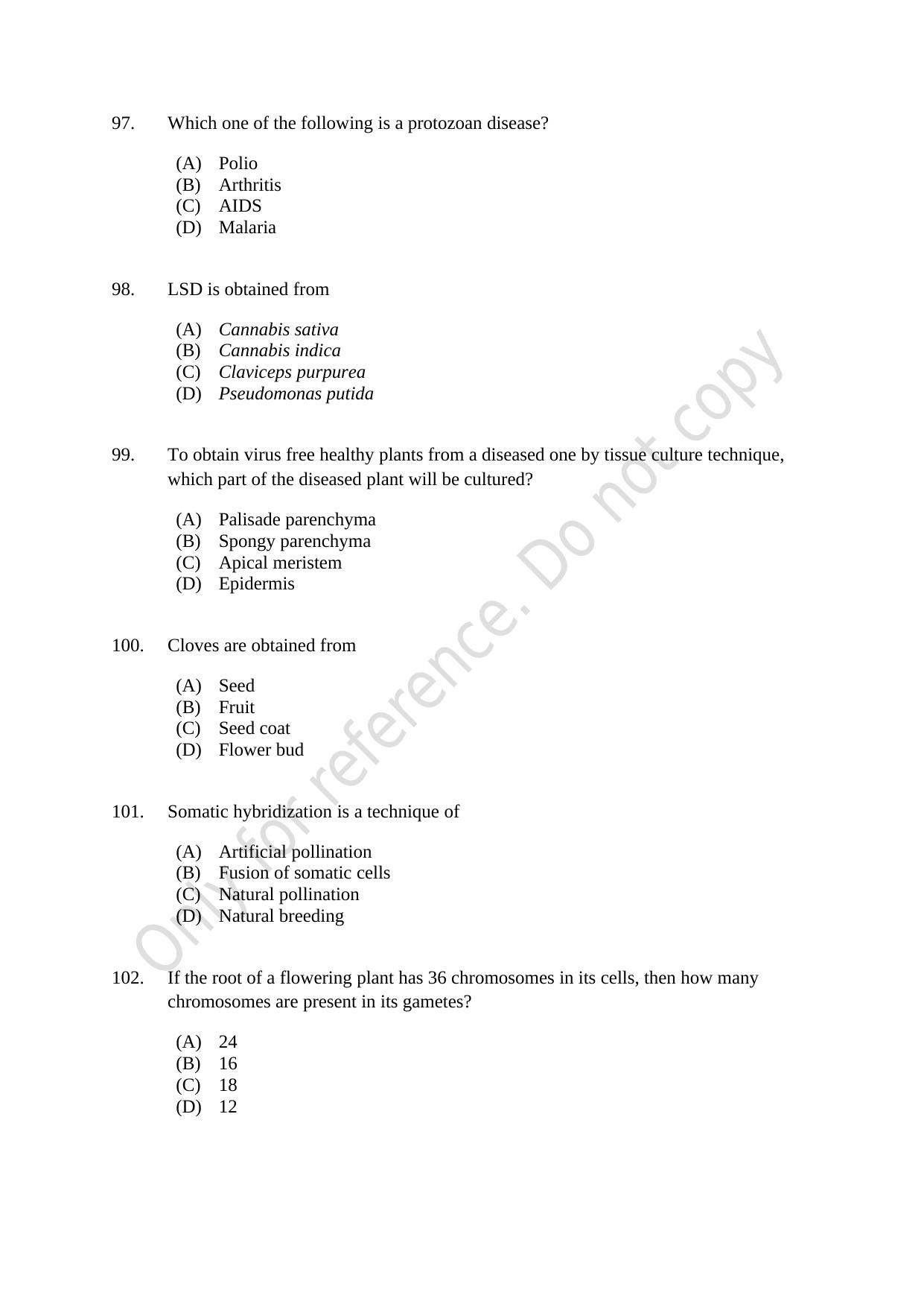 CUSAT CAT 2021 Botany Question Paper - Page 17
