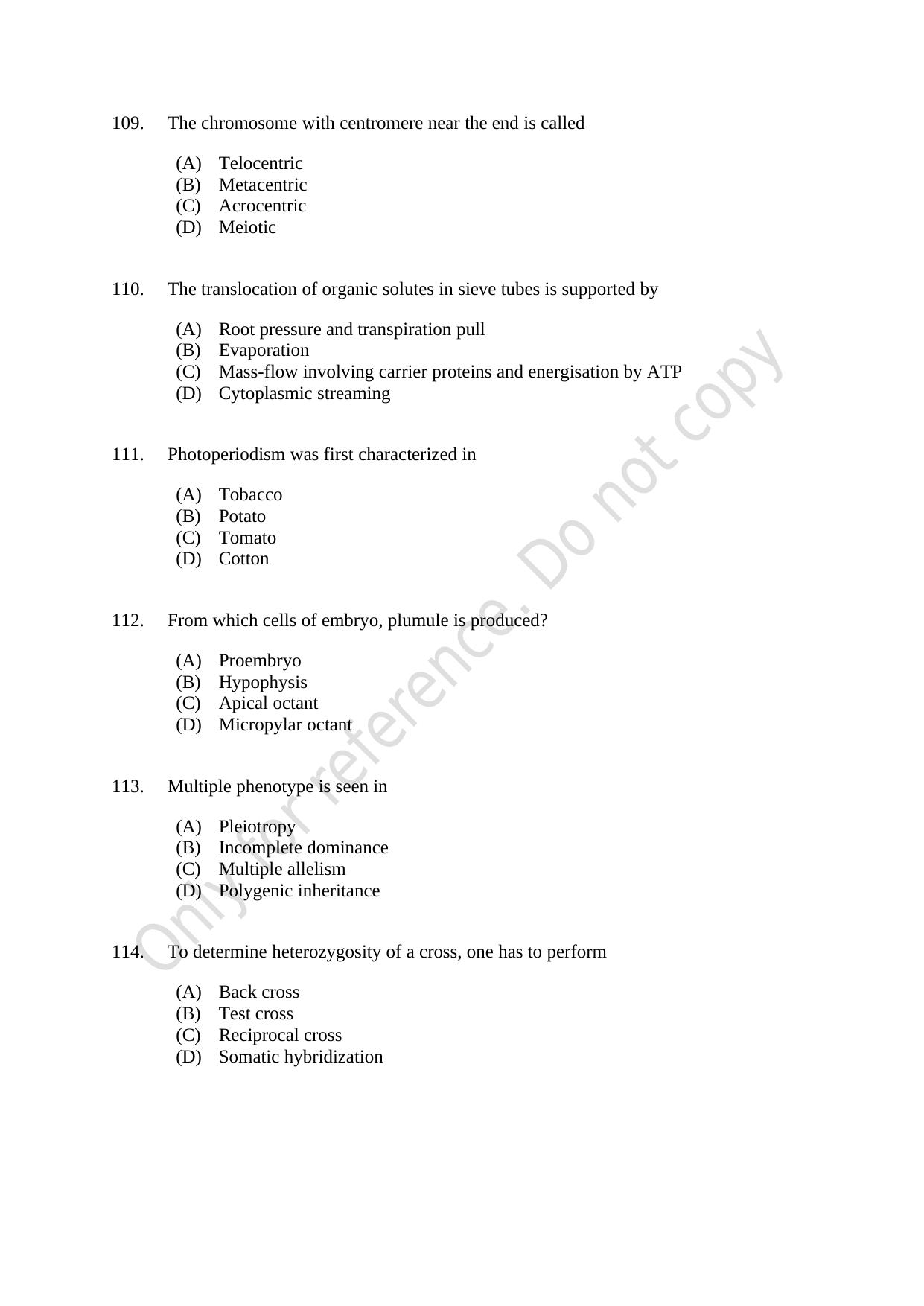 CUSAT CAT 2021 Botany Question Paper - Page 19